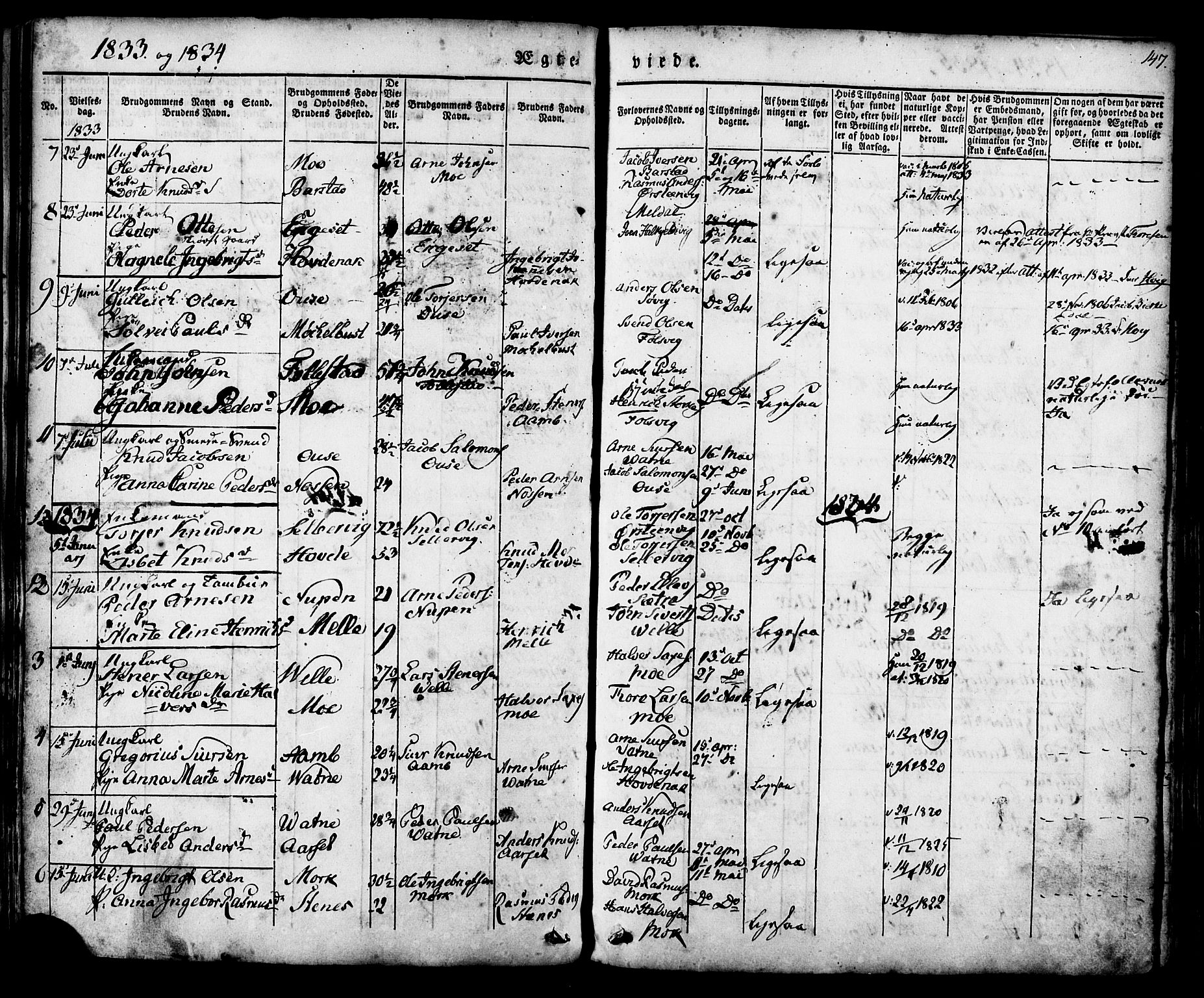 Ministerialprotokoller, klokkerbøker og fødselsregistre - Møre og Romsdal, AV/SAT-A-1454/513/L0174: Parish register (official) no. 513A01, 1831-1855, p. 147