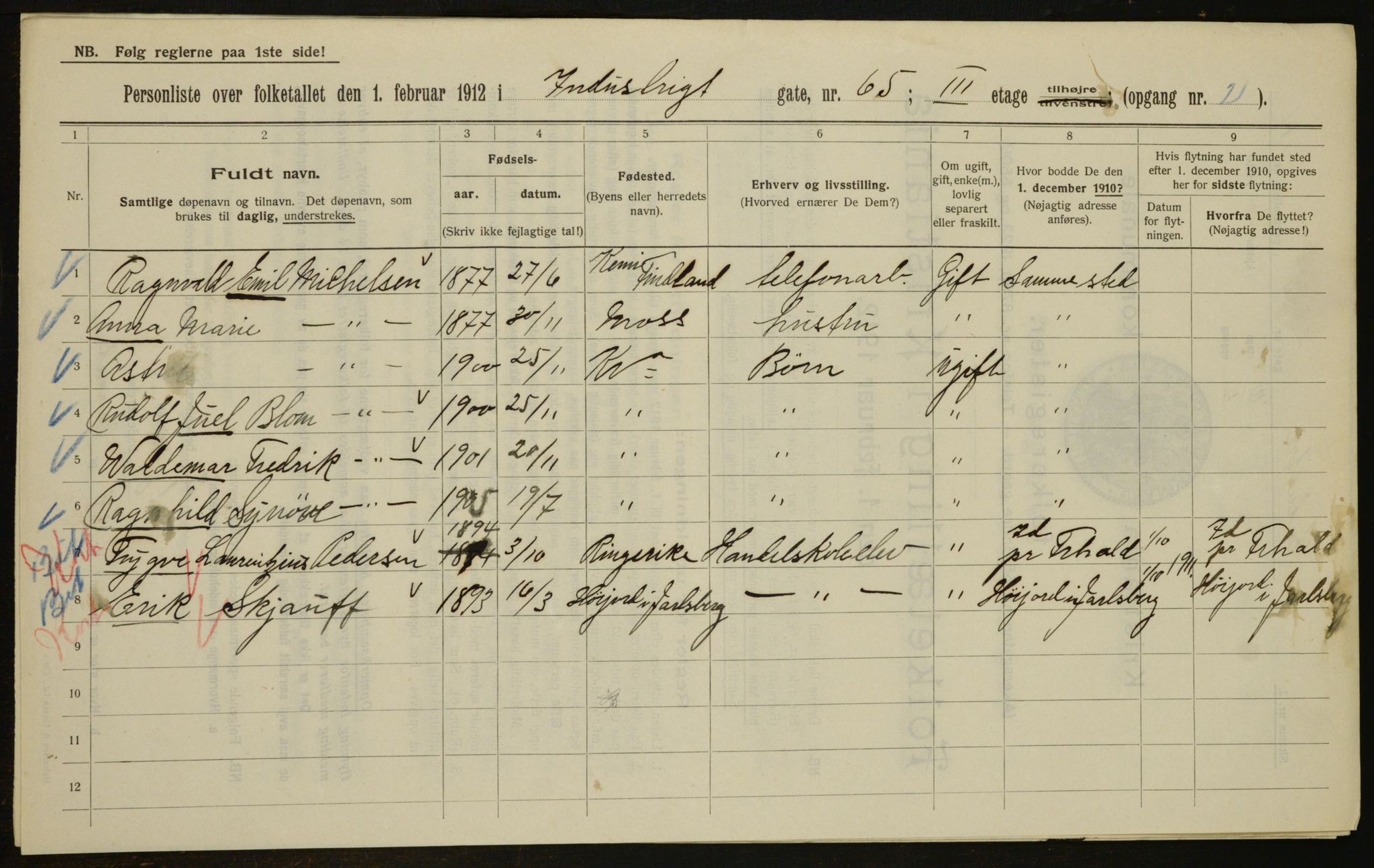 OBA, Municipal Census 1912 for Kristiania, 1912, p. 44096