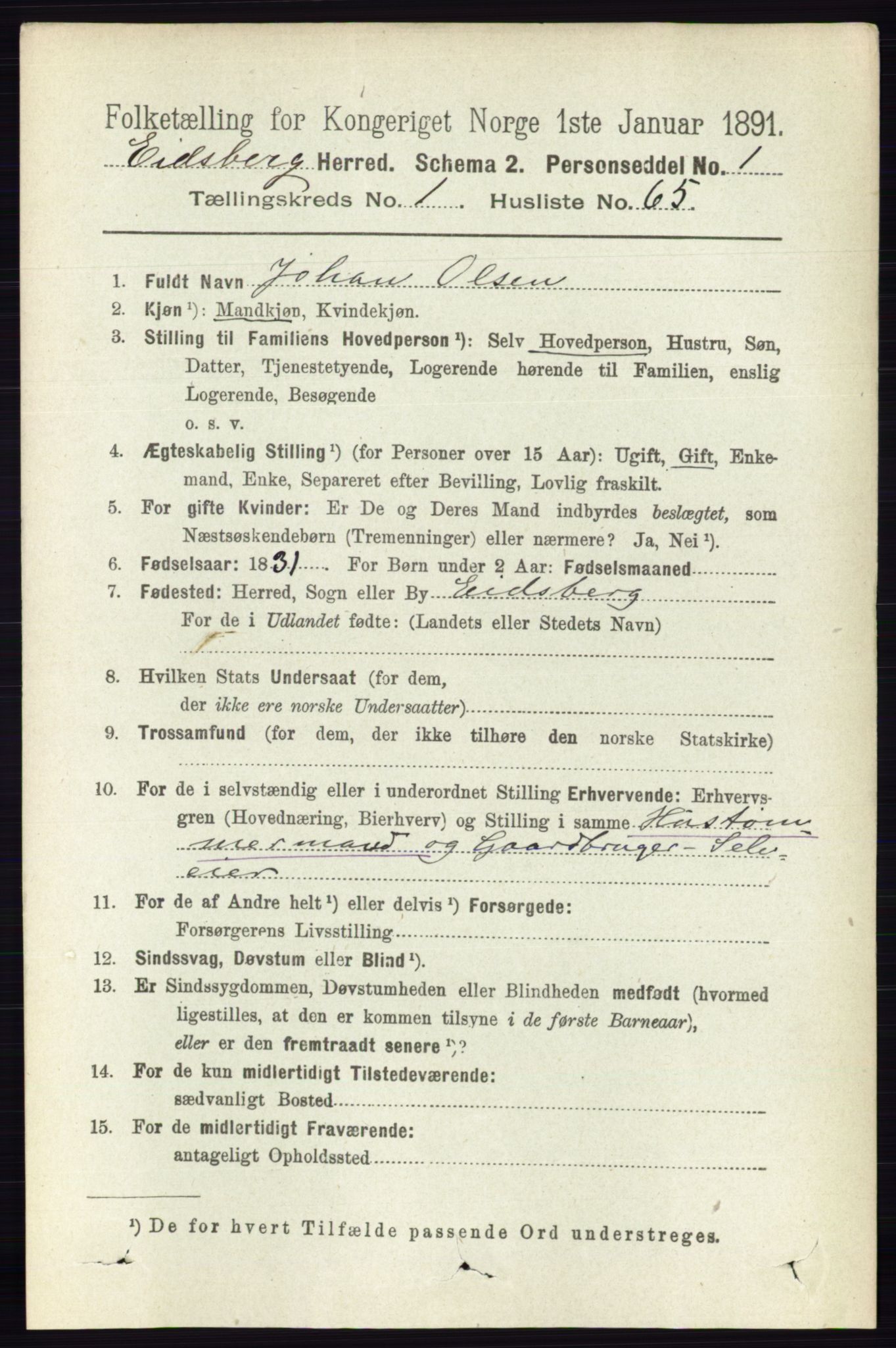 RA, 1891 census for 0125 Eidsberg, 1891, p. 544