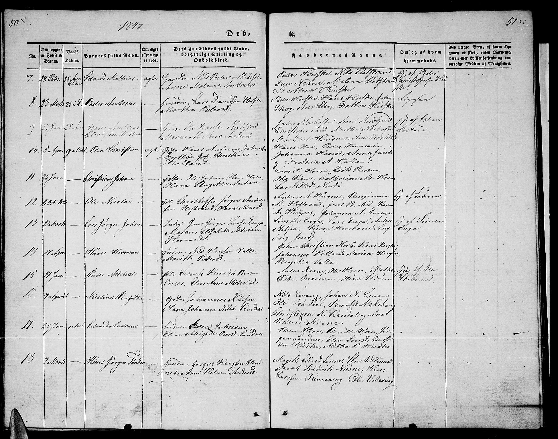 Ministerialprotokoller, klokkerbøker og fødselsregistre - Nordland, AV/SAT-A-1459/838/L0555: Parish register (copy) no. 838C02, 1842-1861, p. 50-51