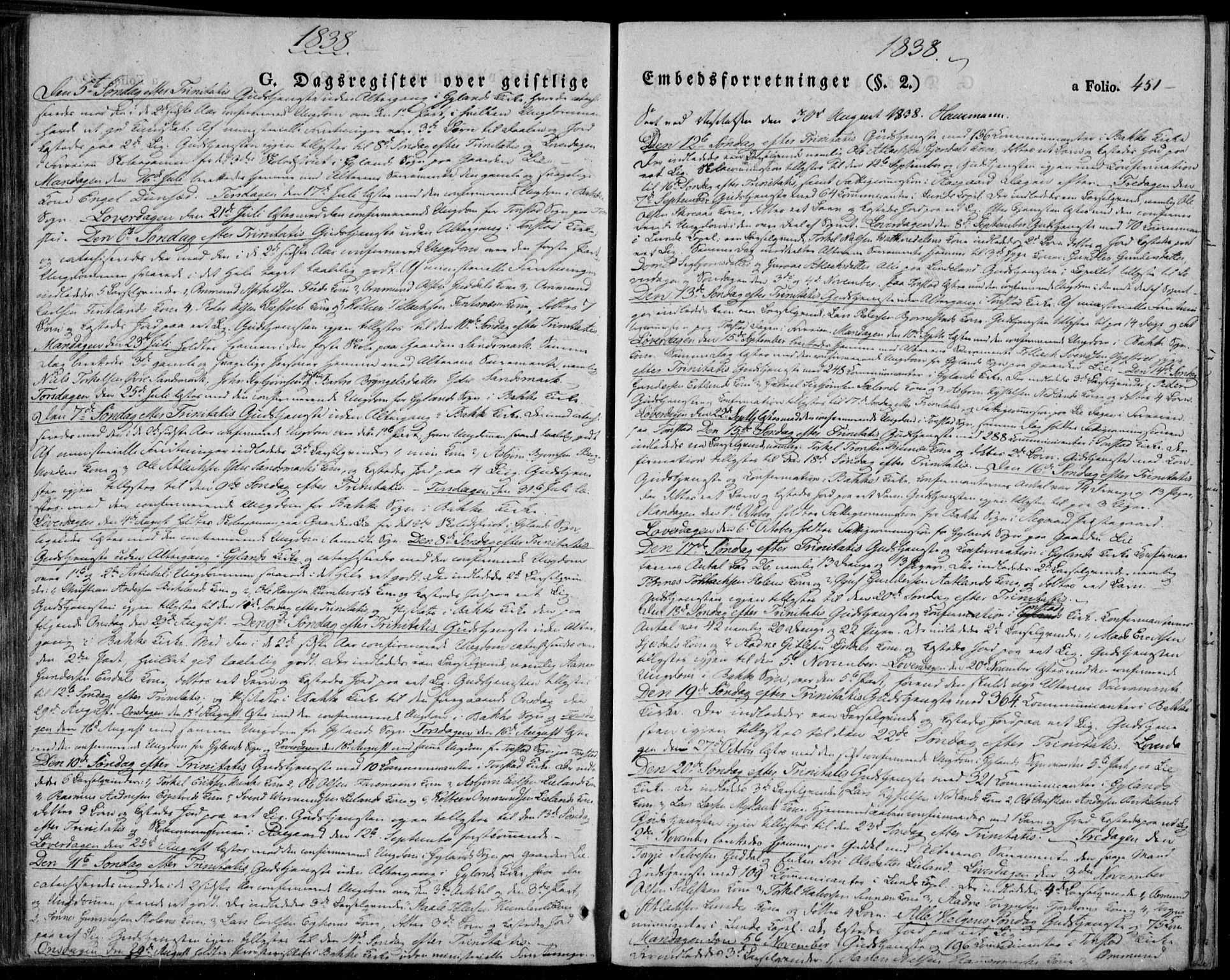 Bakke sokneprestkontor, SAK/1111-0002/F/Fa/Faa/L0004: Parish register (official) no. A 4, 1834-1846, p. 451
