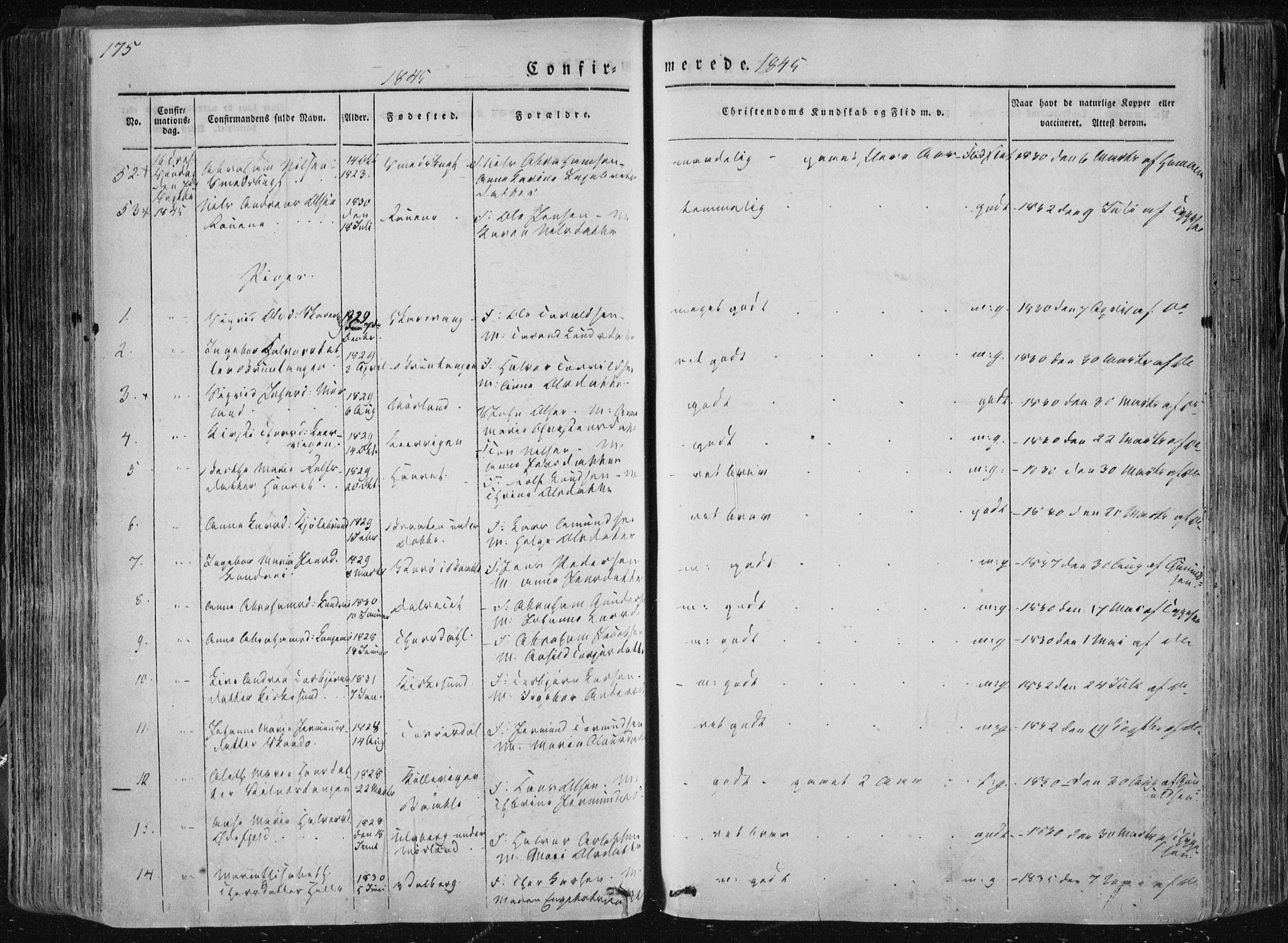 Sannidal kirkebøker, AV/SAKO-A-296/F/Fa/L0007: Parish register (official) no. 7, 1831-1854, p. 175