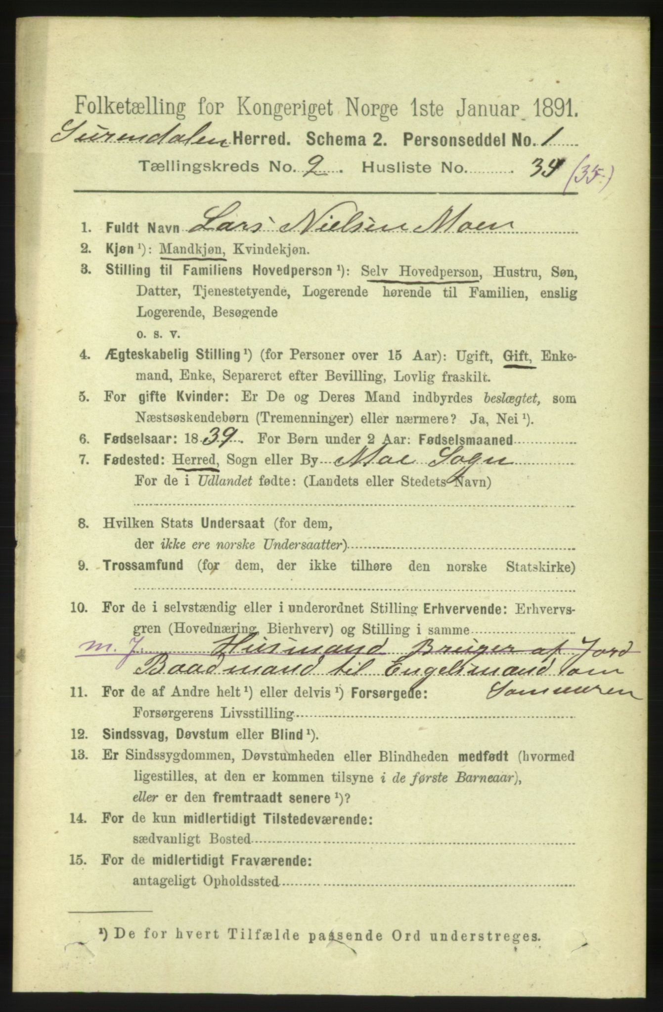 RA, 1891 census for 1566 Surnadal, 1891, p. 735