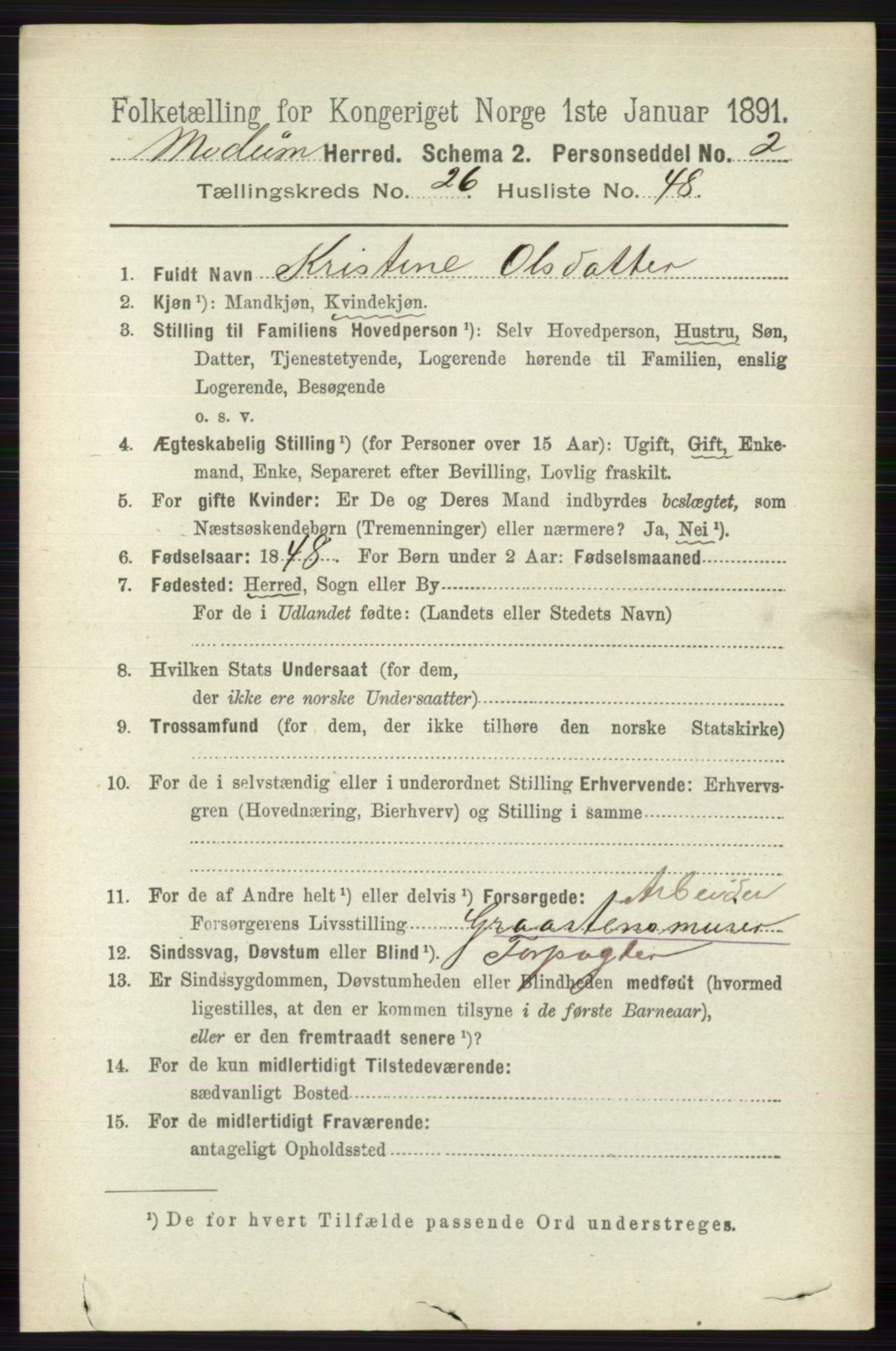 RA, 1891 census for 0623 Modum, 1891, p. 9661