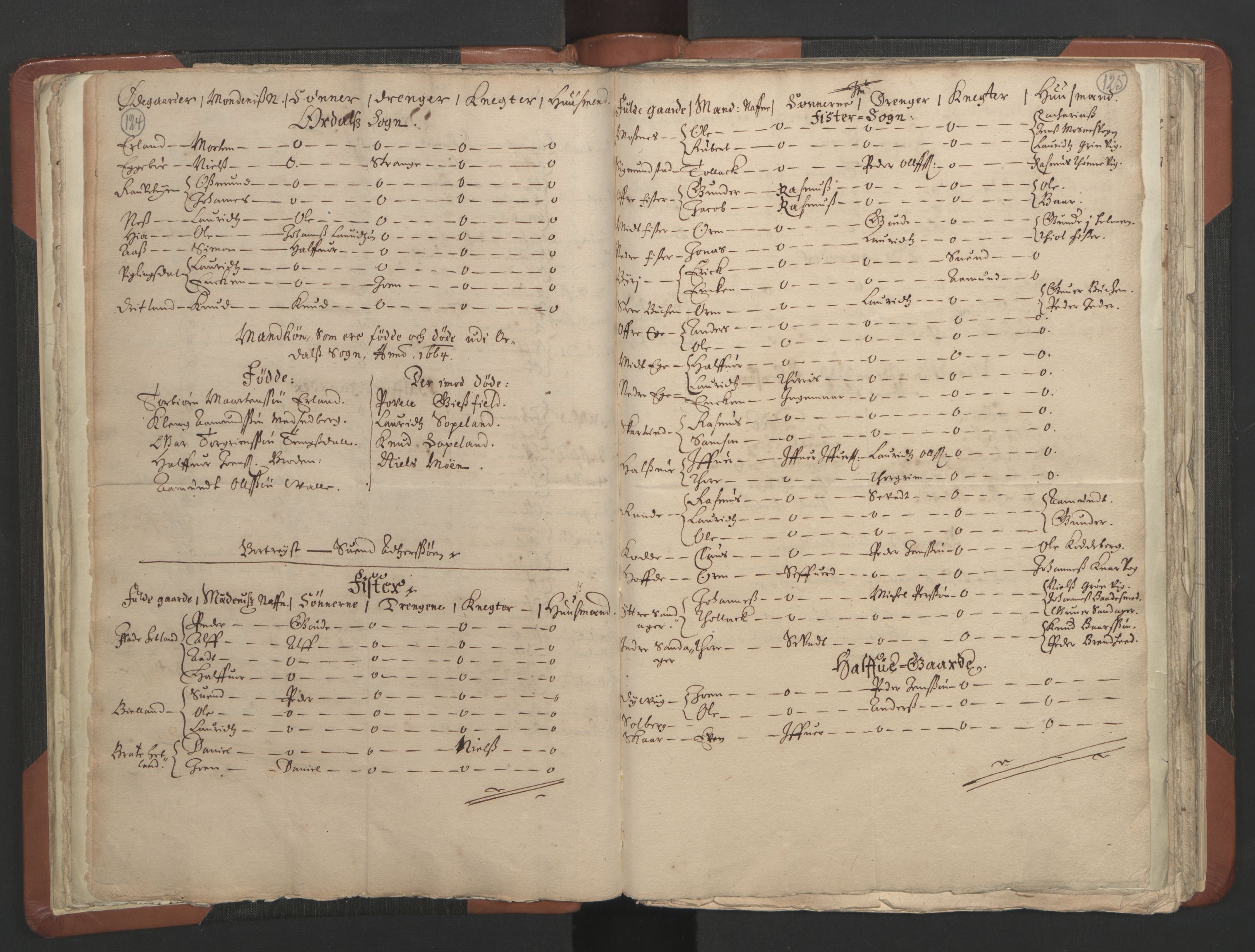 RA, Vicar's Census 1664-1666, no. 19: Ryfylke deanery, 1664-1666, p. 124-125