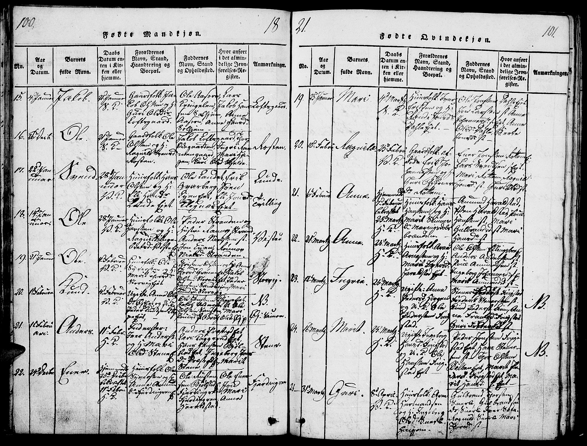 Vågå prestekontor, AV/SAH-PREST-076/H/Ha/Haa/L0003: Parish register (official) no. 3, 1815-1827, p. 100-101