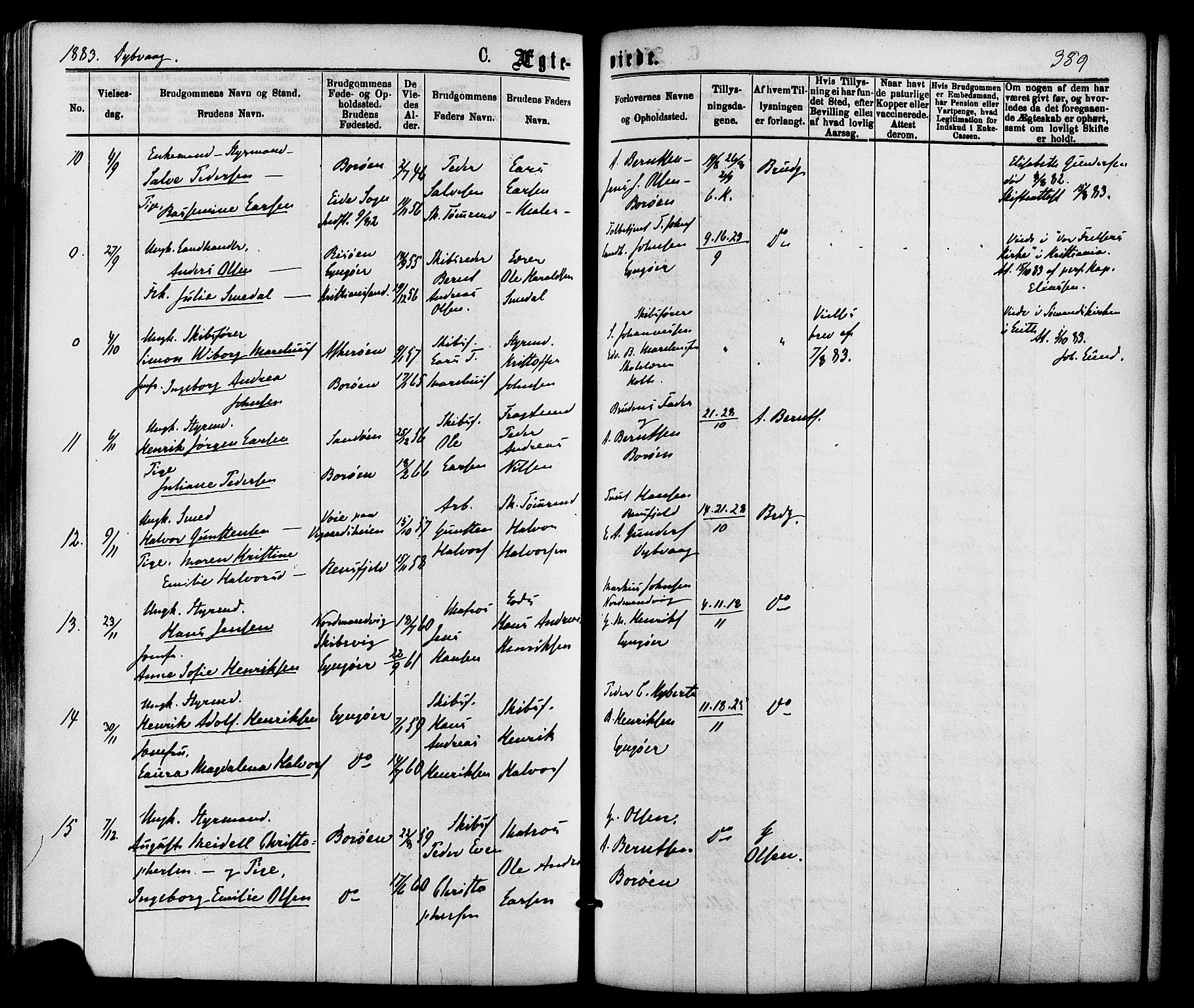 Dypvåg sokneprestkontor, AV/SAK-1111-0007/F/Fa/Faa/L0007: Parish register (official) no. A 7/ 1, 1872-1884, p. 389