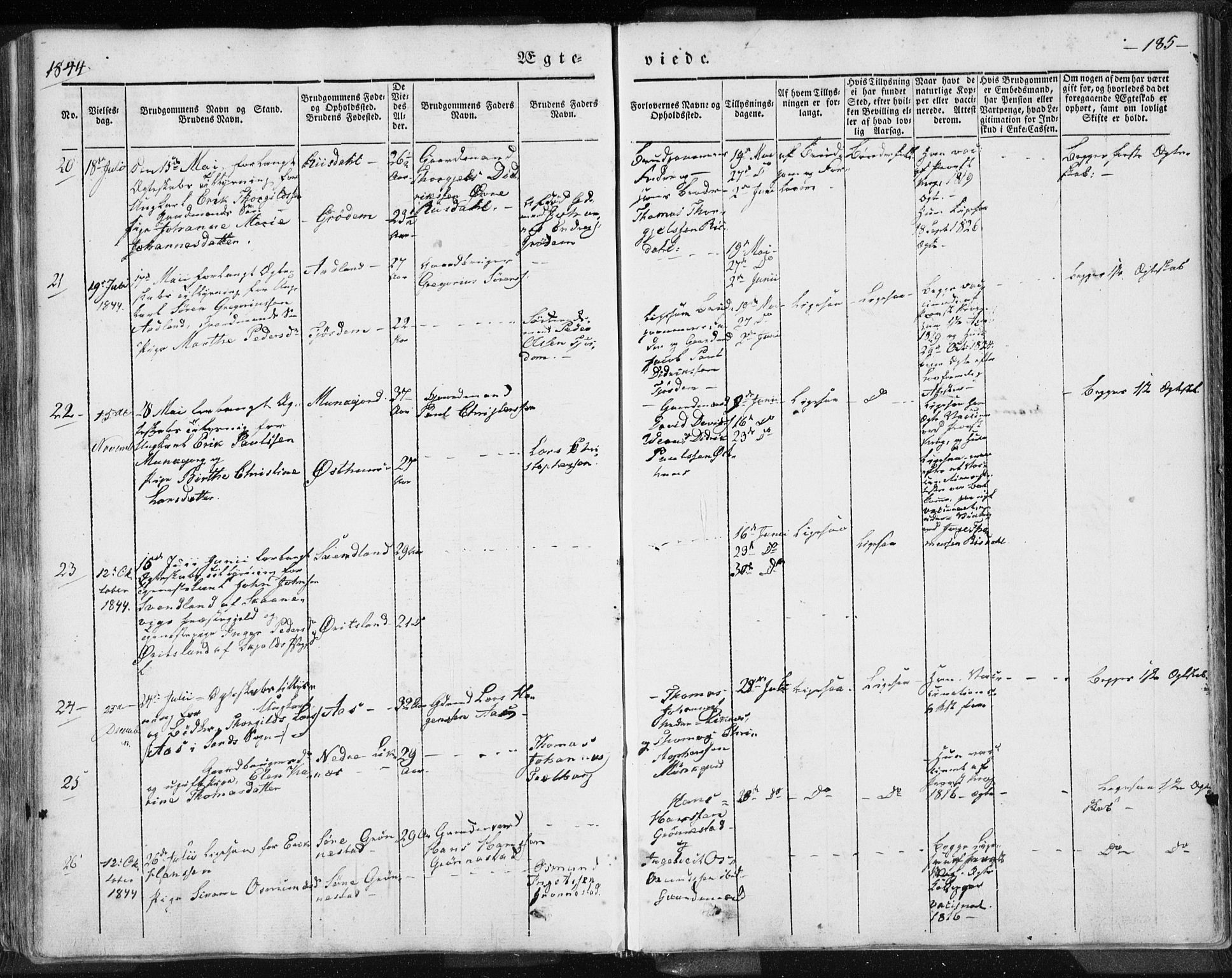 Skudenes sokneprestkontor, AV/SAST-A -101849/H/Ha/Haa/L0002: Parish register (official) no. A 2.1, 1841-1846, p. 185