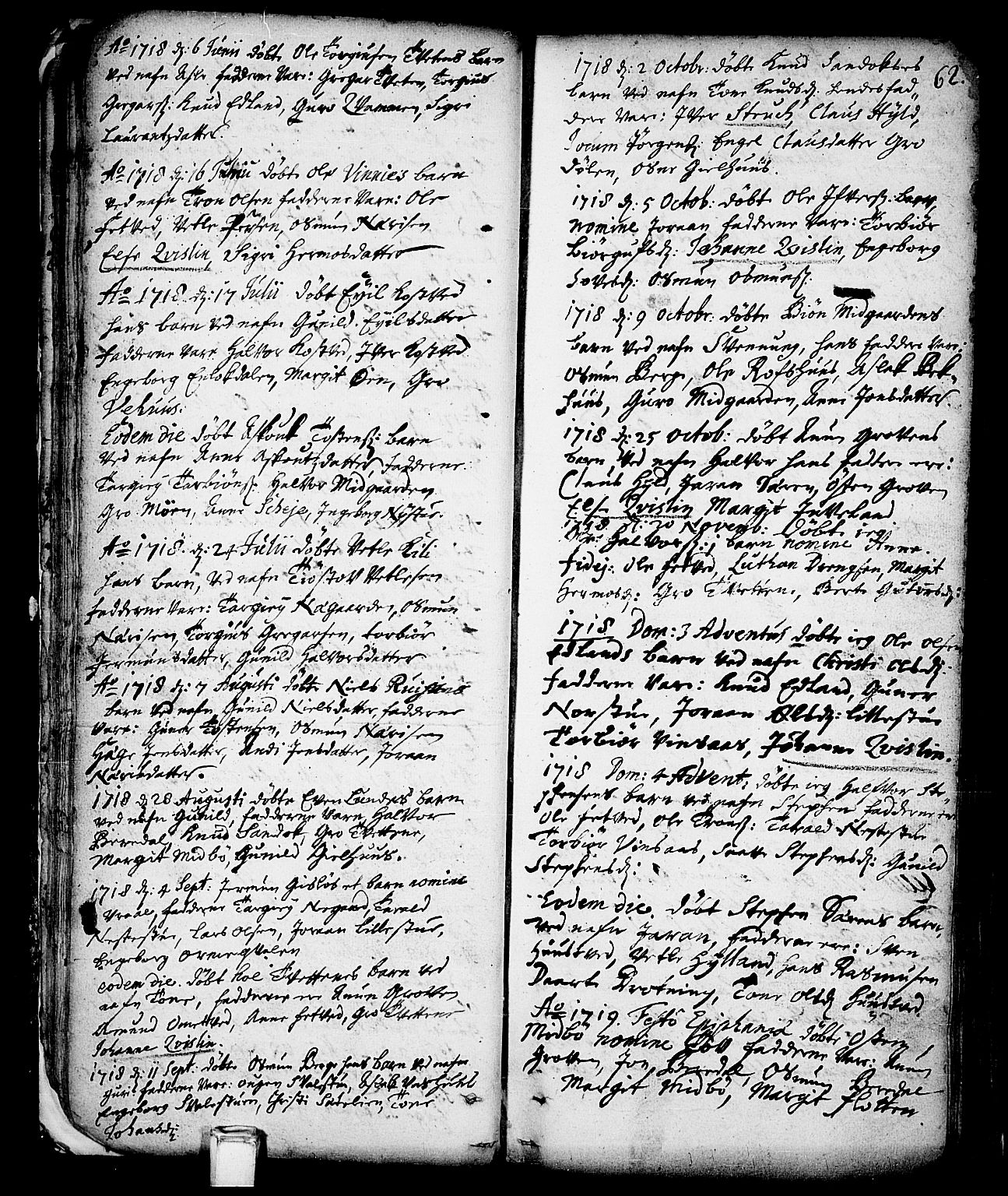 Vinje kirkebøker, SAKO/A-312/F/Fa/L0001: Parish register (official) no. I 1, 1717-1766, p. 62