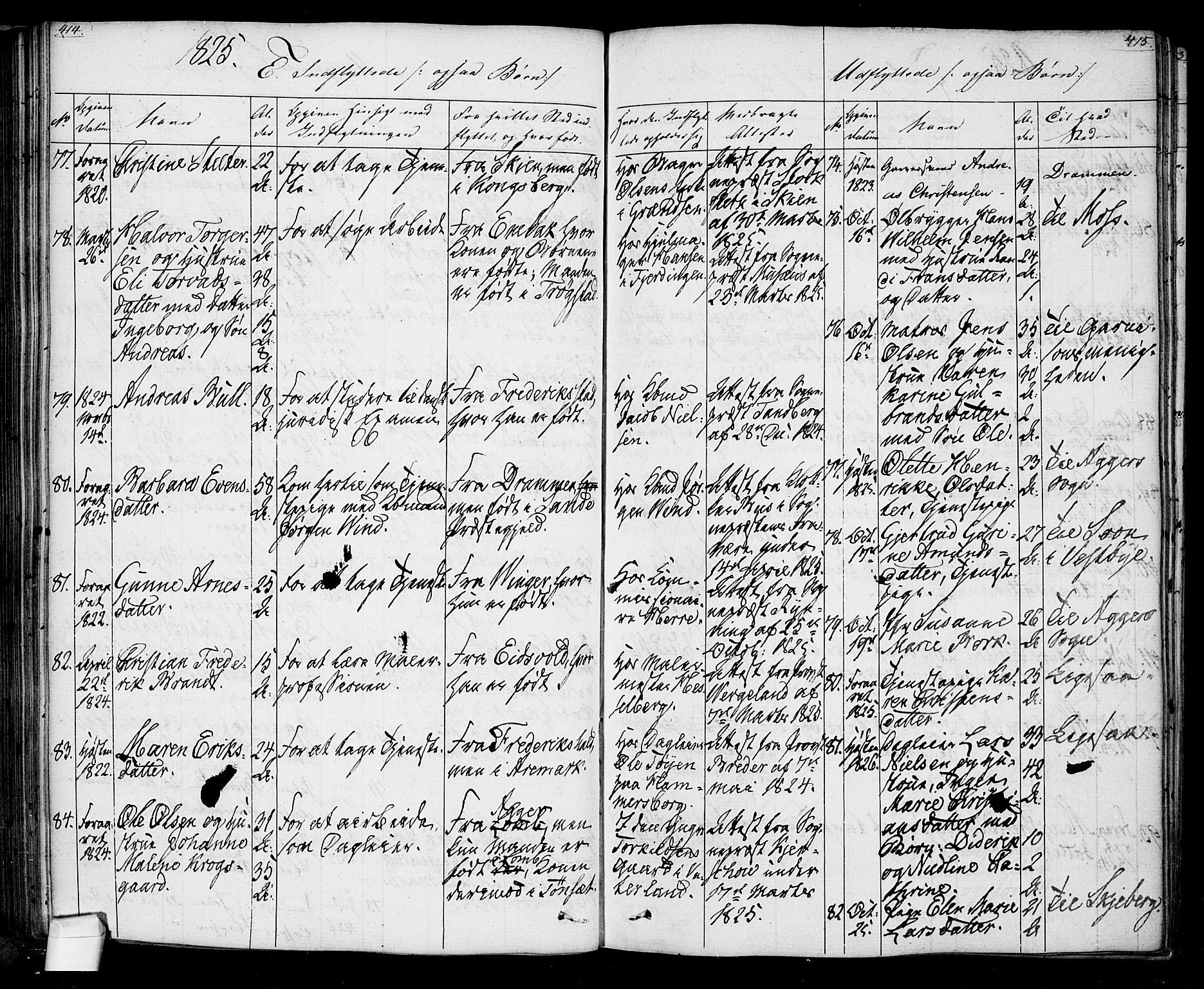 Oslo domkirke Kirkebøker, SAO/A-10752/F/Fa/L0022: Parish register (official) no. 22, 1824-1829, p. 414-415