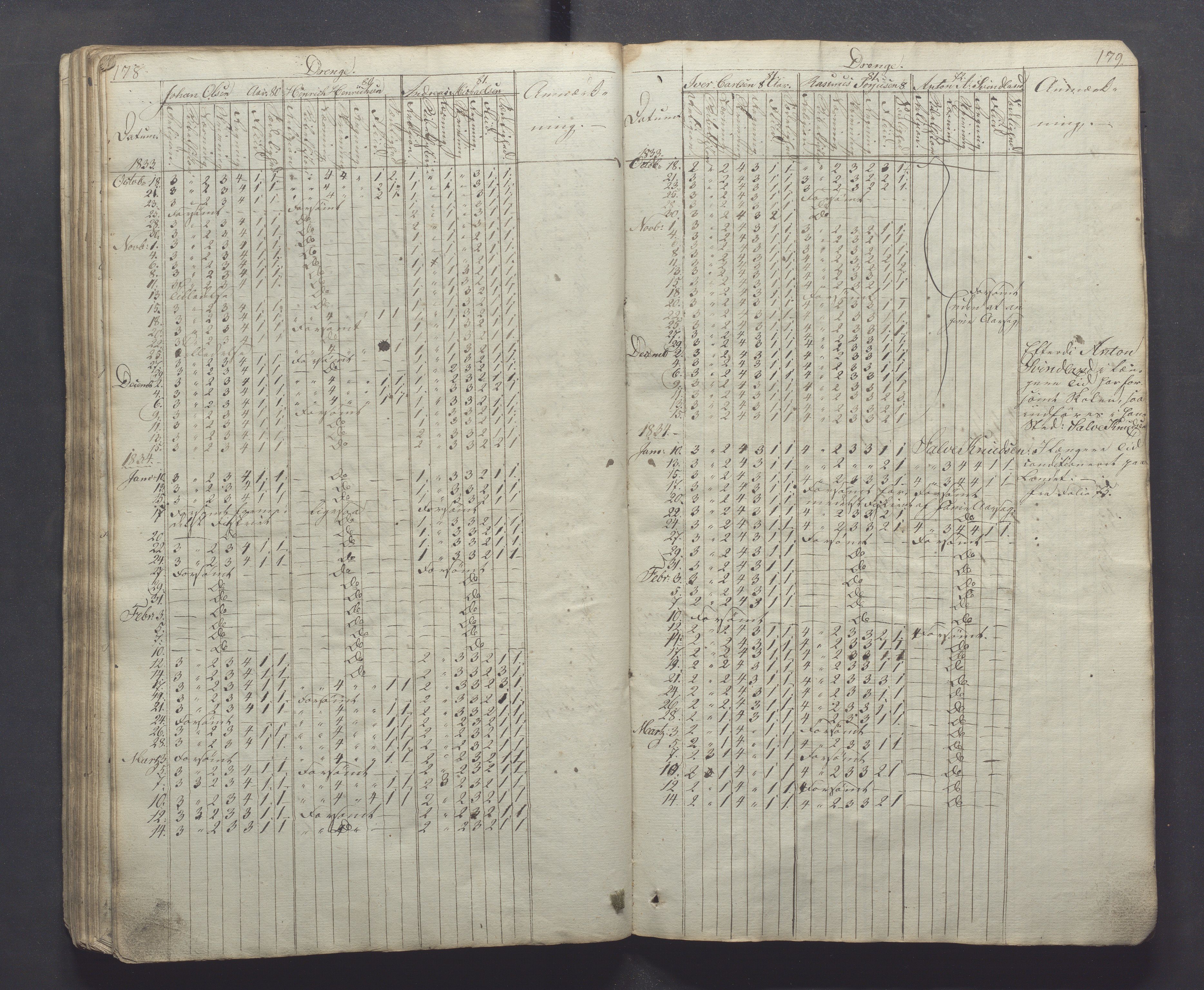 Egersund kommune (Ladested) - Egersund almueskole/folkeskole, IKAR/K-100521/H/L0001: Skoleprotokoll - Almueskole, 2. klasse, 1830-1834, p. 178-179