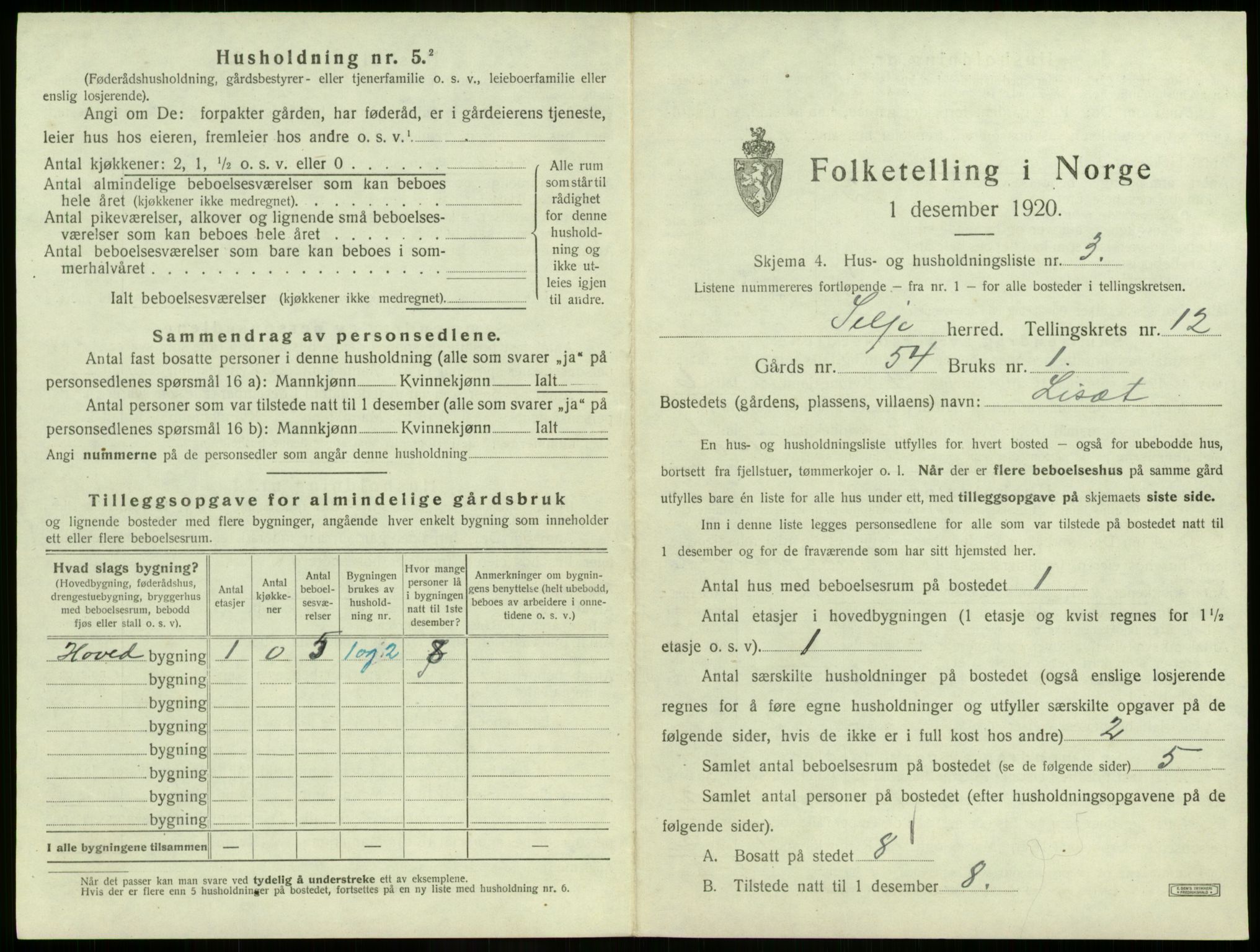 SAB, 1920 census for Selje, 1920, p. 672