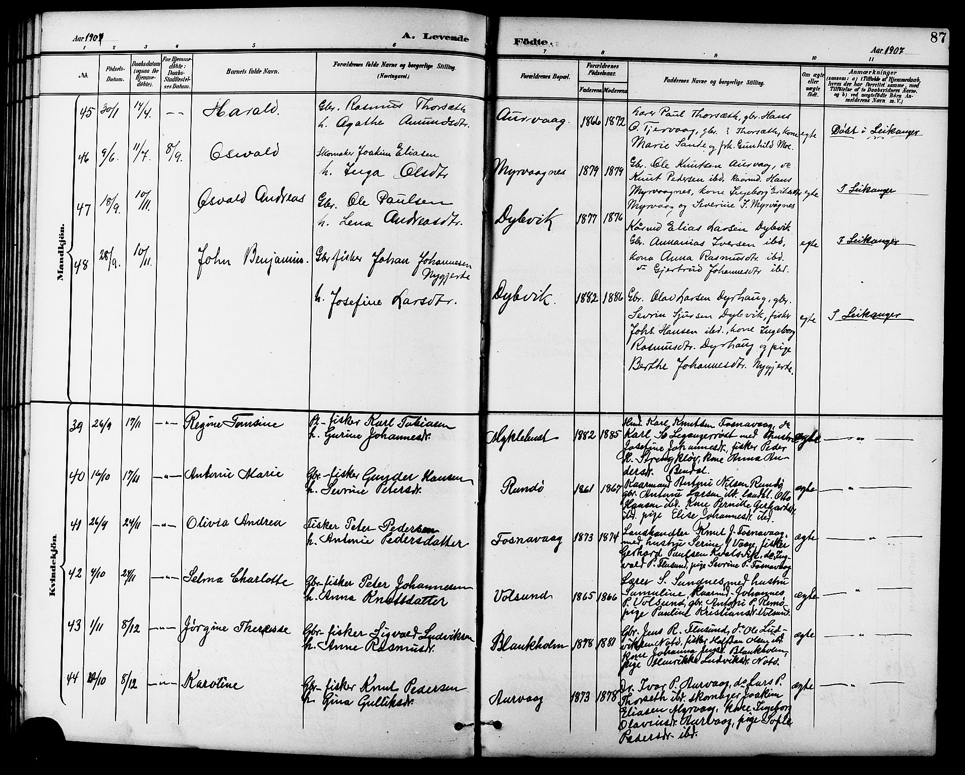 Ministerialprotokoller, klokkerbøker og fødselsregistre - Møre og Romsdal, AV/SAT-A-1454/507/L0082: Parish register (copy) no. 507C05, 1896-1914, p. 87