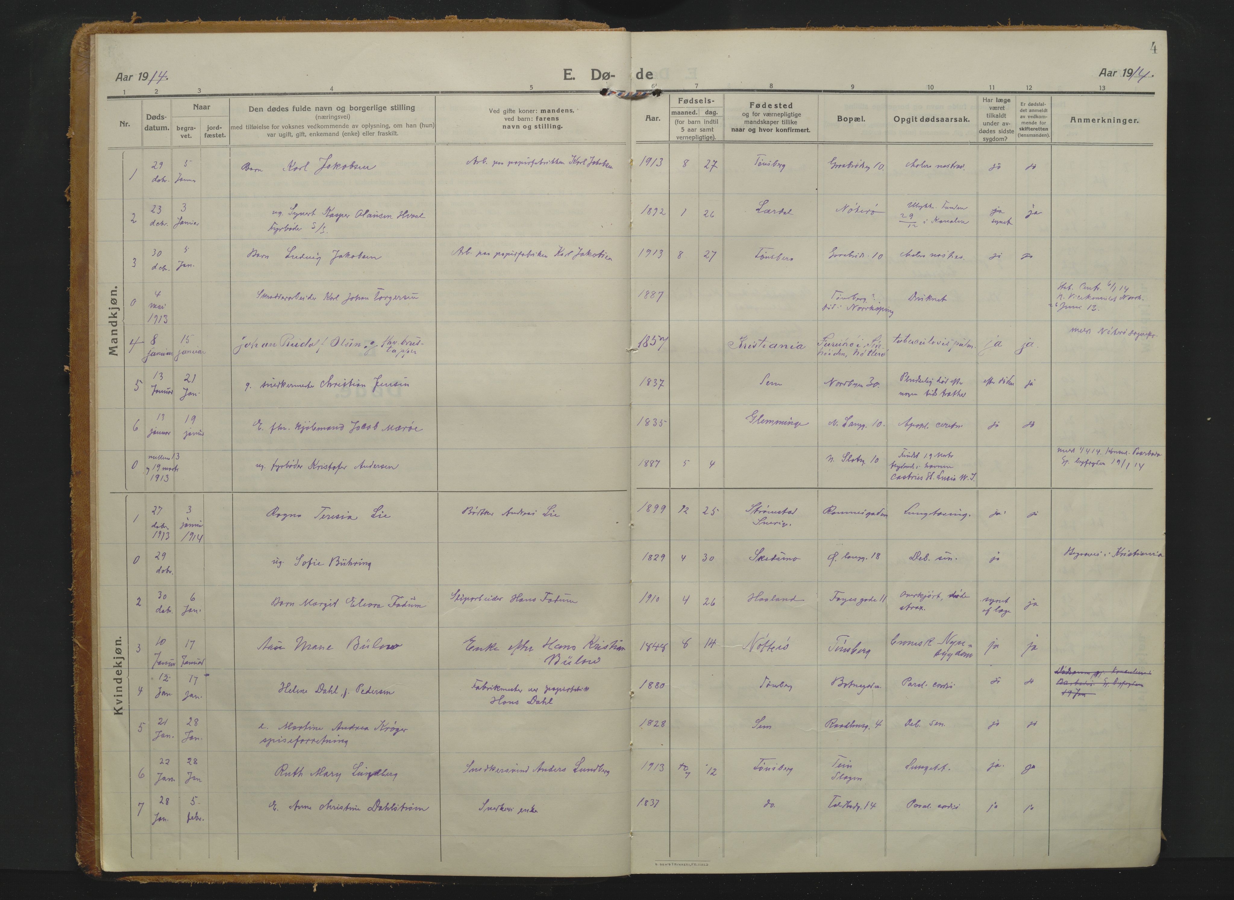 Tønsberg kirkebøker, AV/SAKO-A-330/F/Fa/L0019: Parish register (official) no. I 19, 1914-1928, p. 4