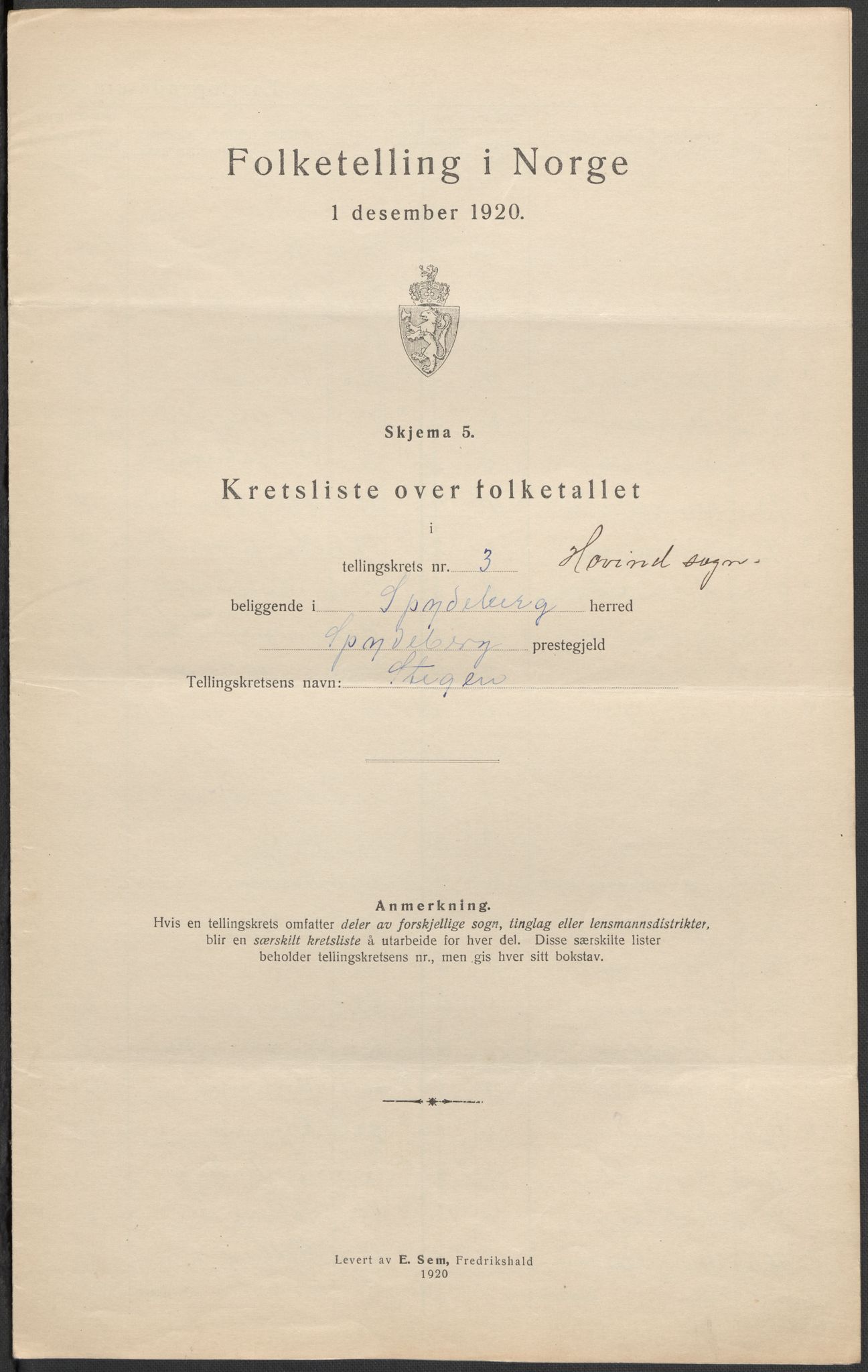 SAO, 1920 census for Spydeberg, 1920, p. 19