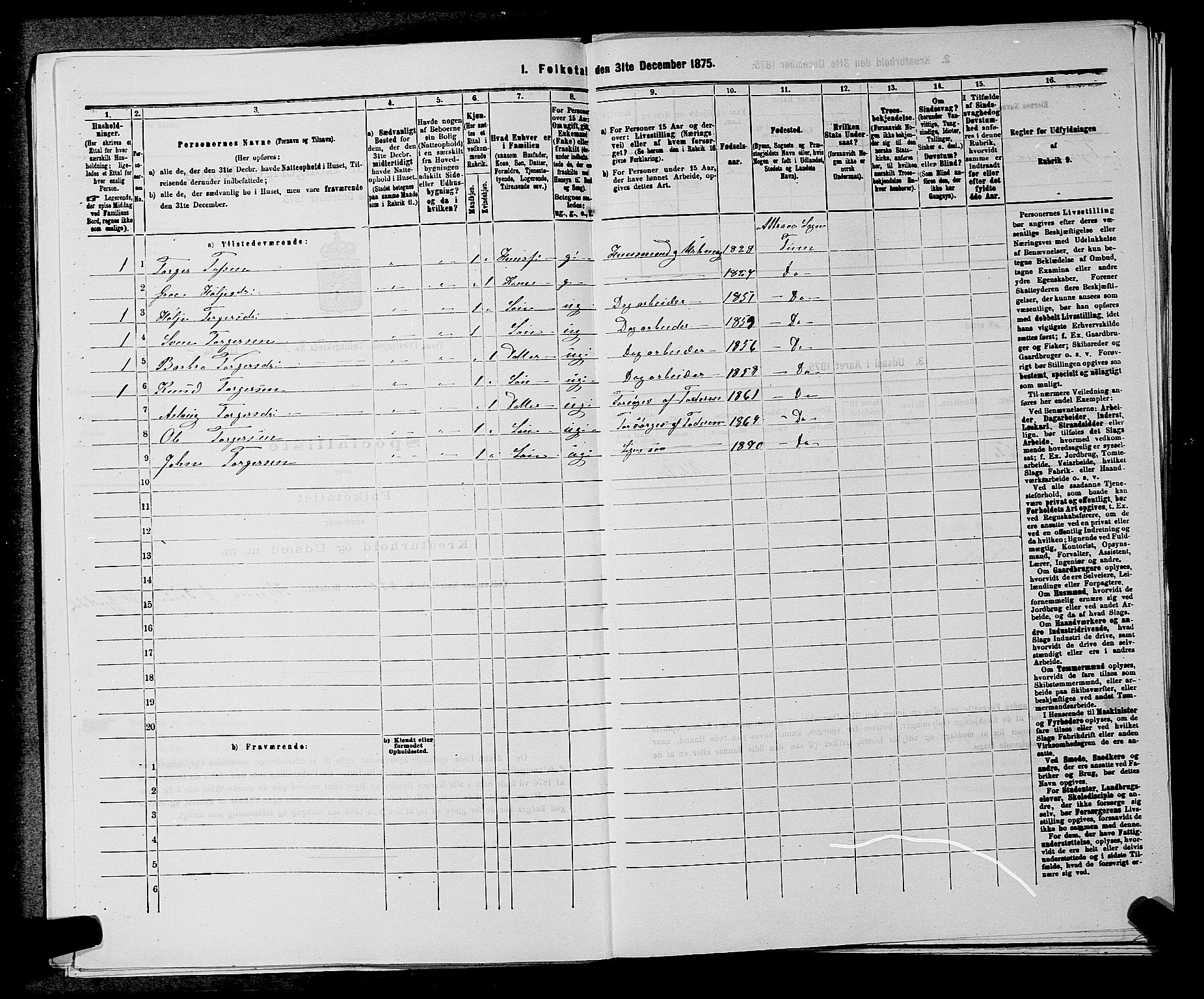 SAKO, 1875 census for 0826P Tinn, 1875, p. 694