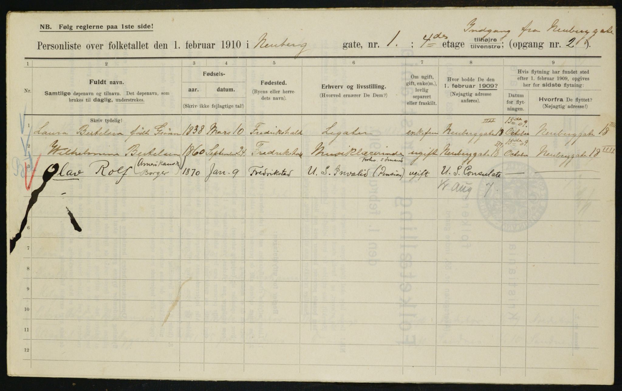 OBA, Municipal Census 1910 for Kristiania, 1910, p. 67338