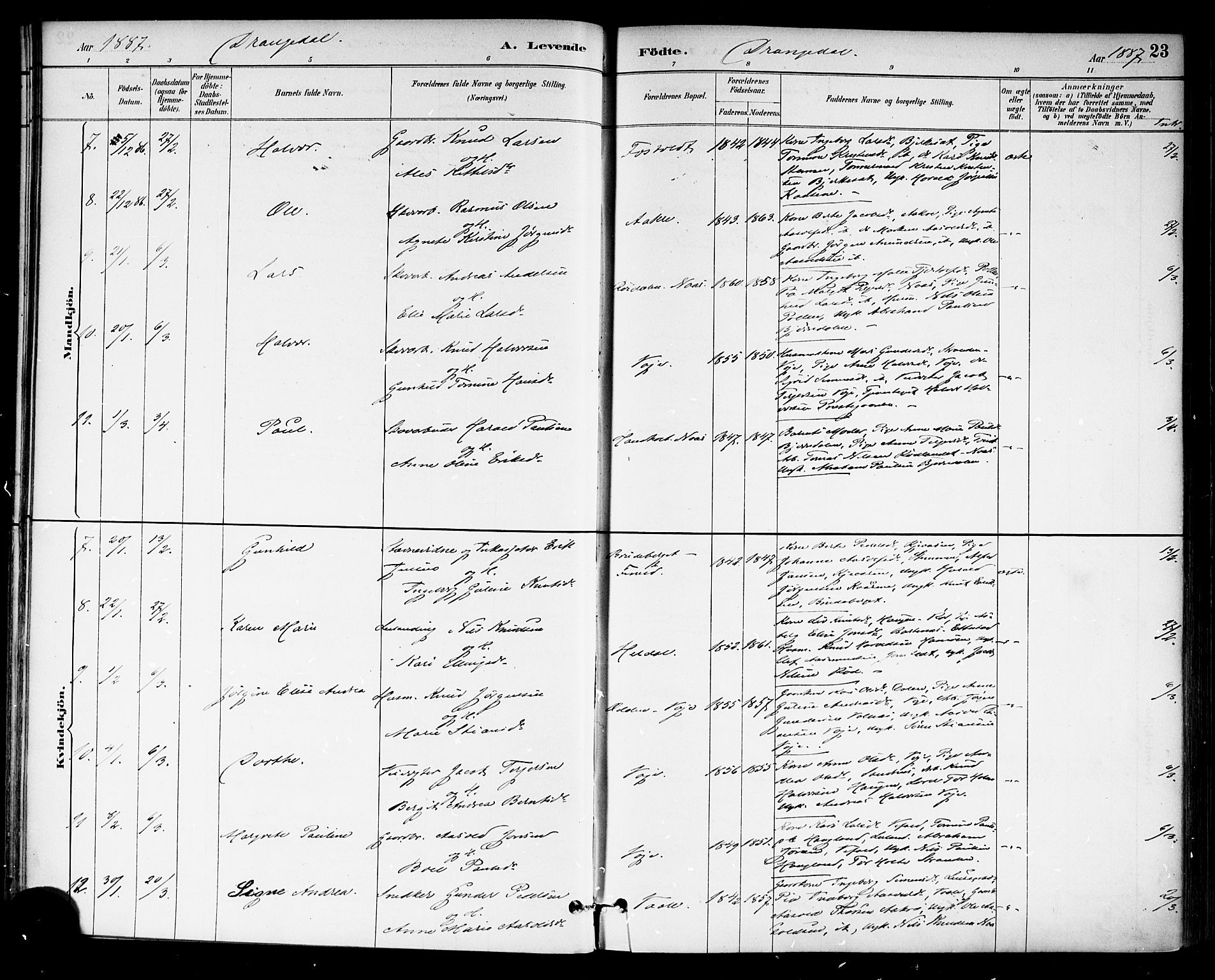 Drangedal kirkebøker, SAKO/A-258/F/Fa/L0010: Parish register (official) no. 10 /1, 1885-1894, p. 23