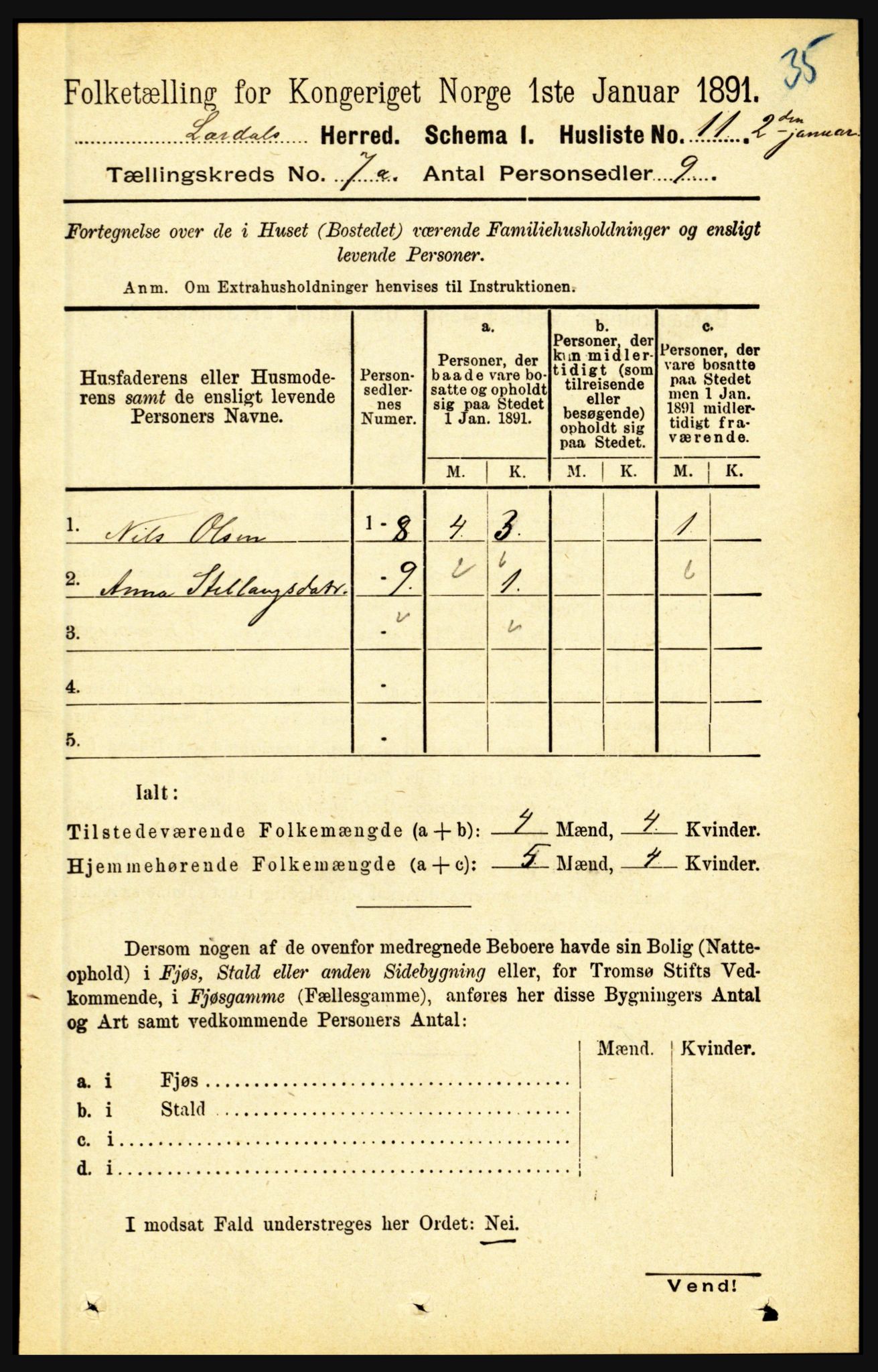 RA, 1891 census for 1422 Lærdal, 1891, p. 759