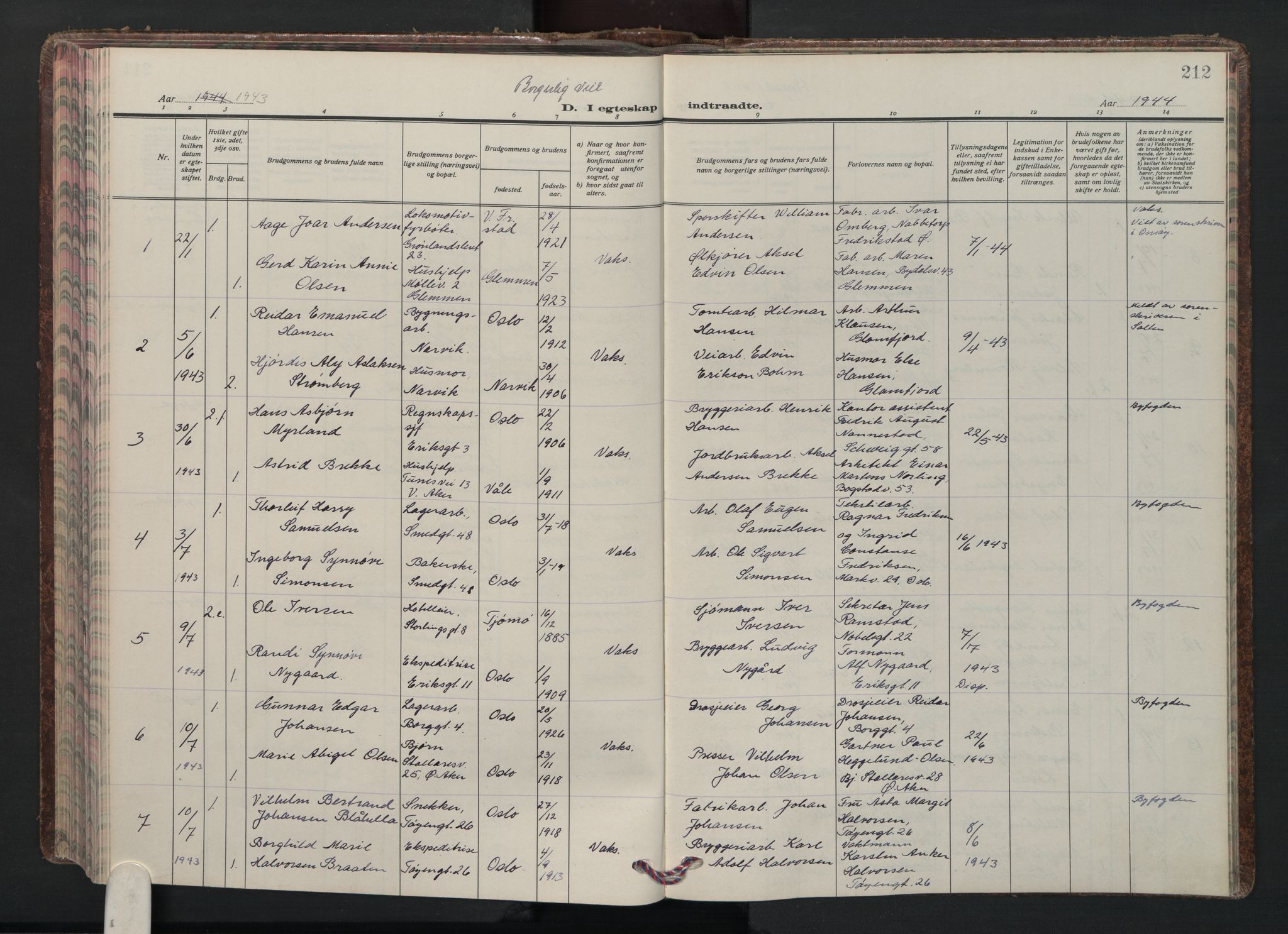 Grønland prestekontor Kirkebøker, SAO/A-10848/F/Fa/L0020: Parish register (official) no. 20, 1935-1946, p. 212