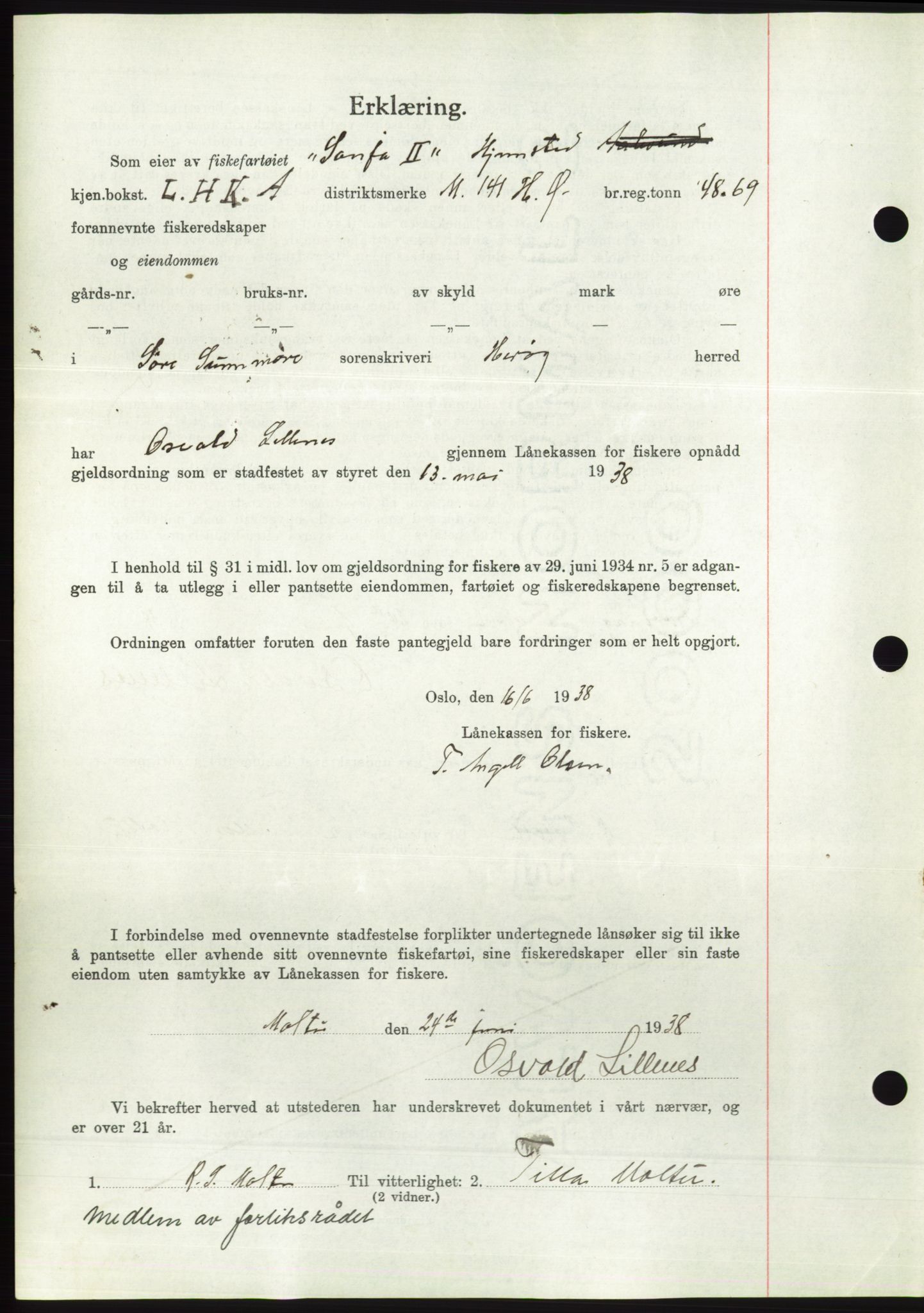 Søre Sunnmøre sorenskriveri, AV/SAT-A-4122/1/2/2C/L0065: Mortgage book no. 59, 1938-1938, Diary no: : 998/1938