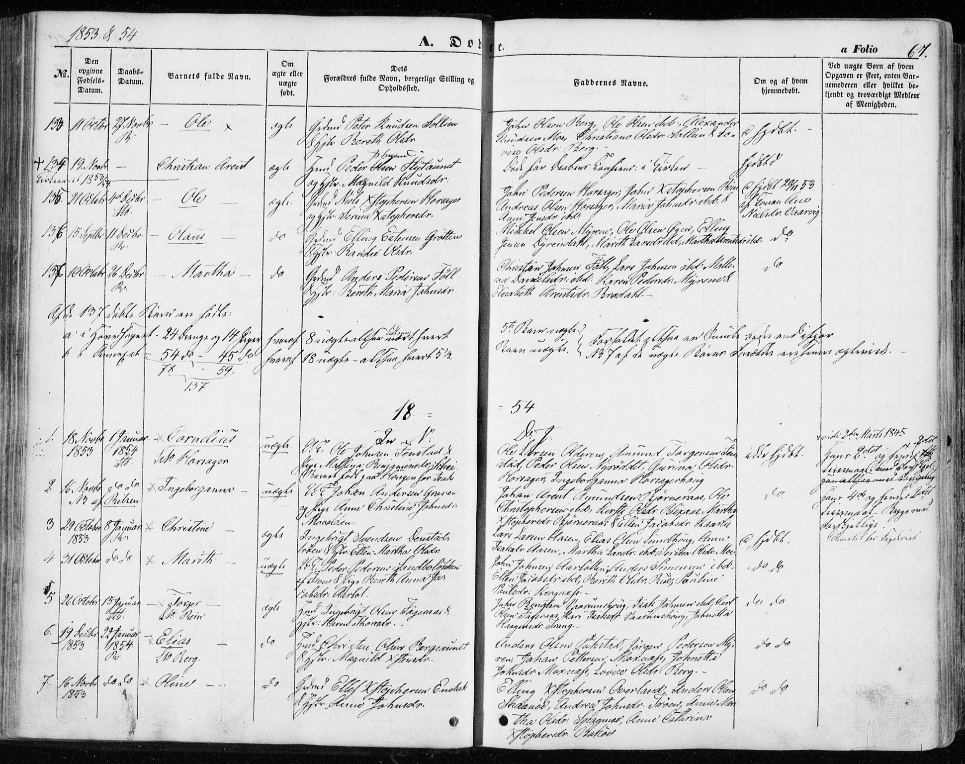 Ministerialprotokoller, klokkerbøker og fødselsregistre - Sør-Trøndelag, SAT/A-1456/646/L0611: Parish register (official) no. 646A09, 1848-1857, p. 67