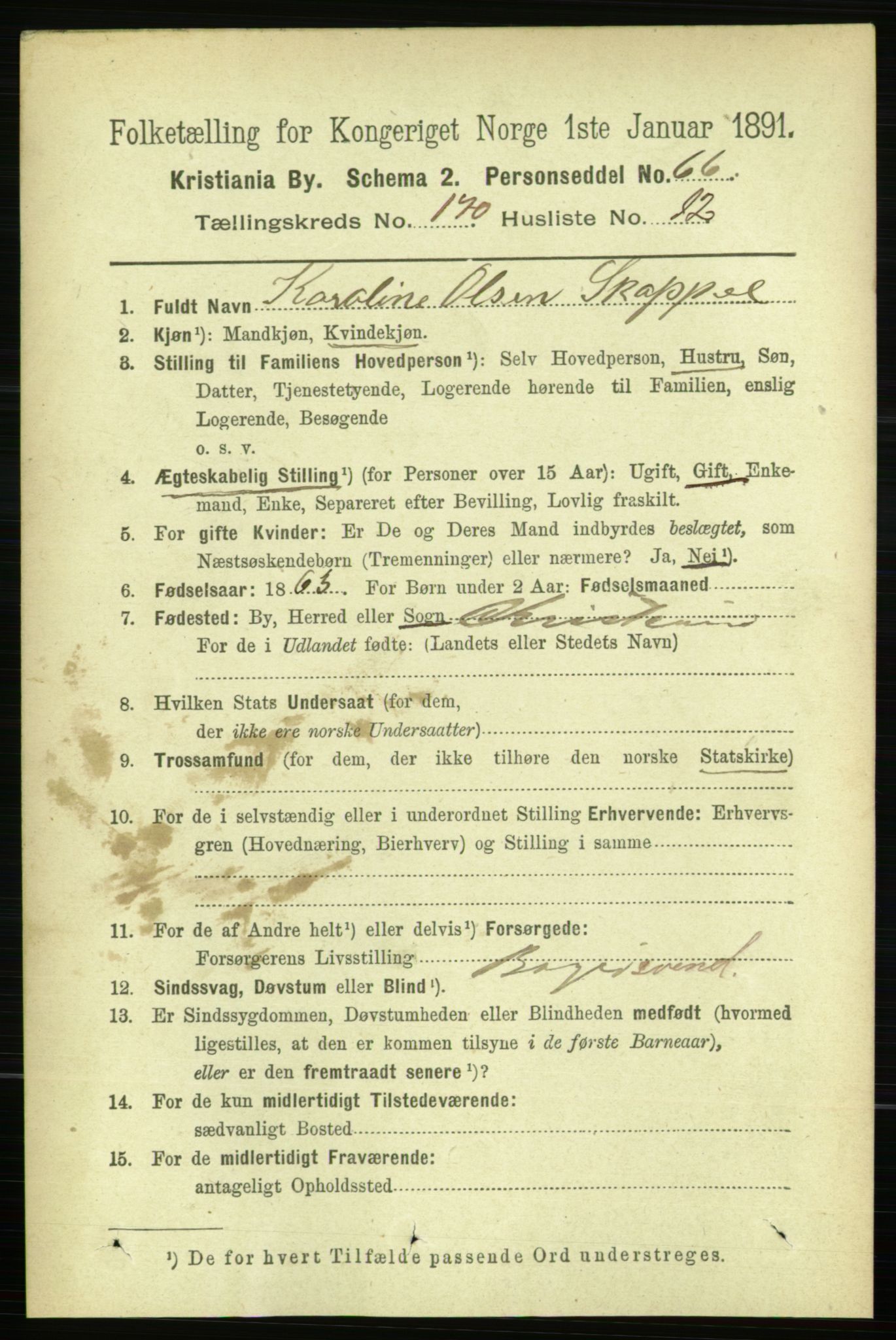 RA, 1891 census for 0301 Kristiania, 1891, p. 100189