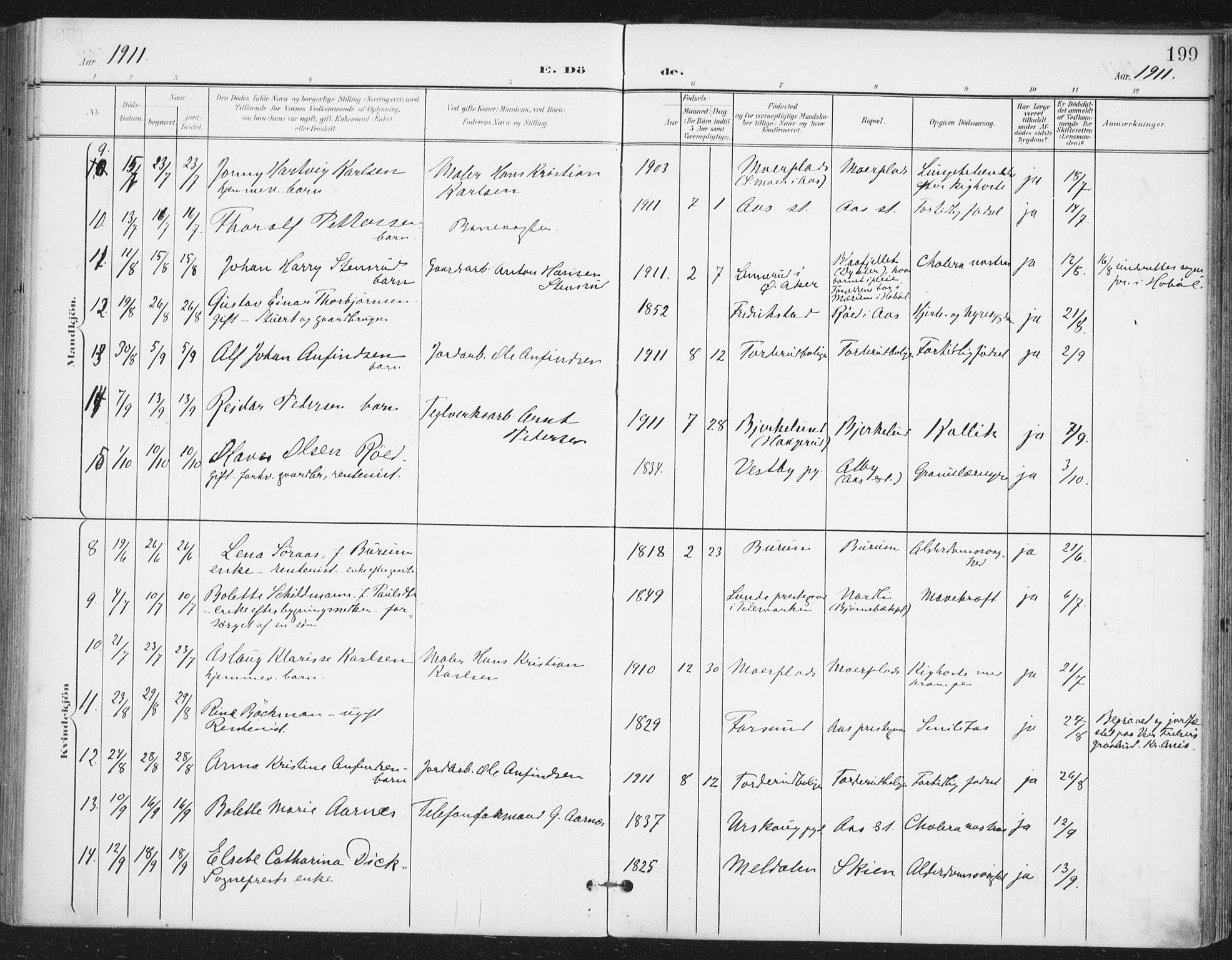 Ås prestekontor Kirkebøker, AV/SAO-A-10894/F/Fa/L0010: Parish register (official) no. I 10, 1900-1918, p. 199