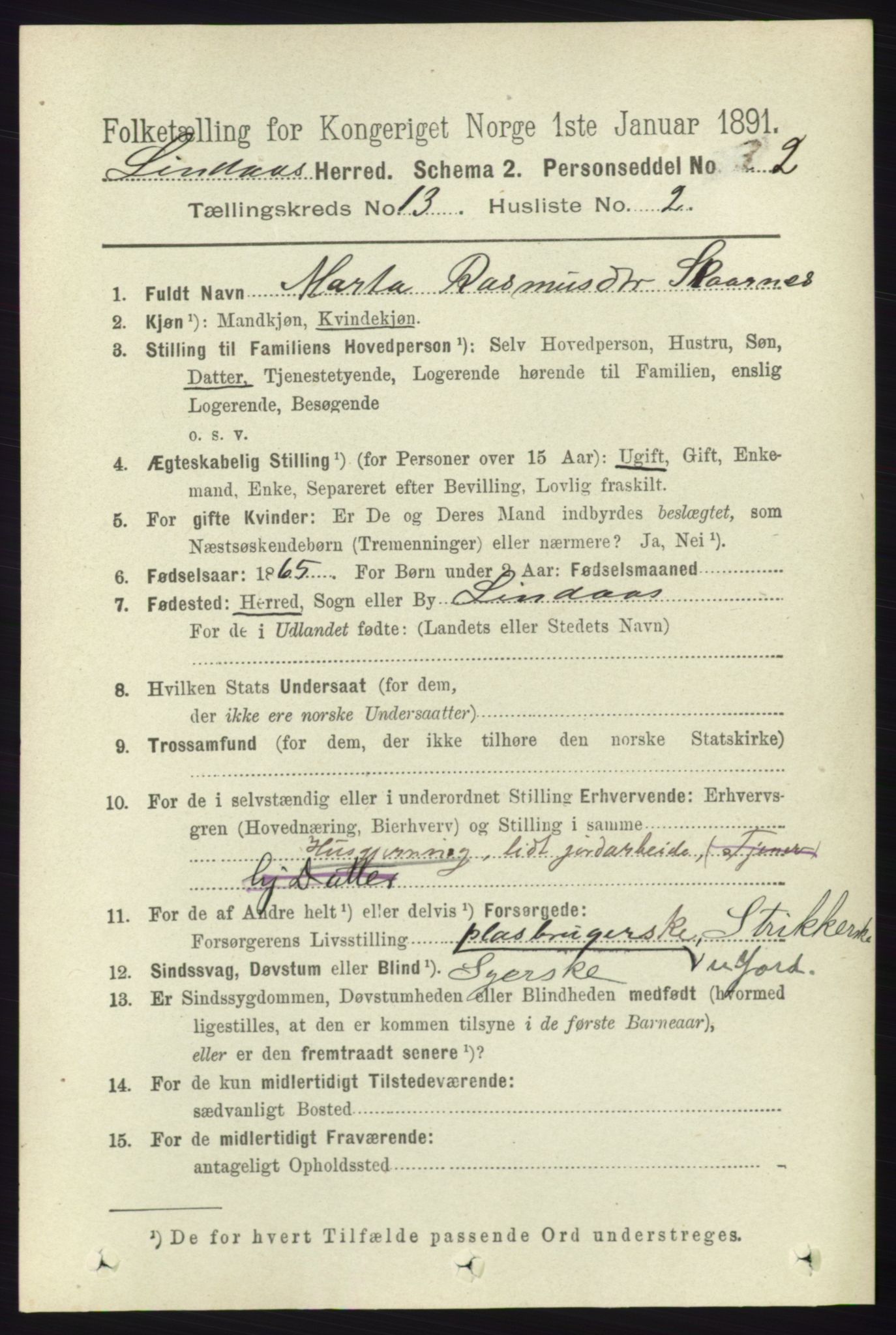 RA, 1891 census for 1263 Lindås, 1891, p. 4553