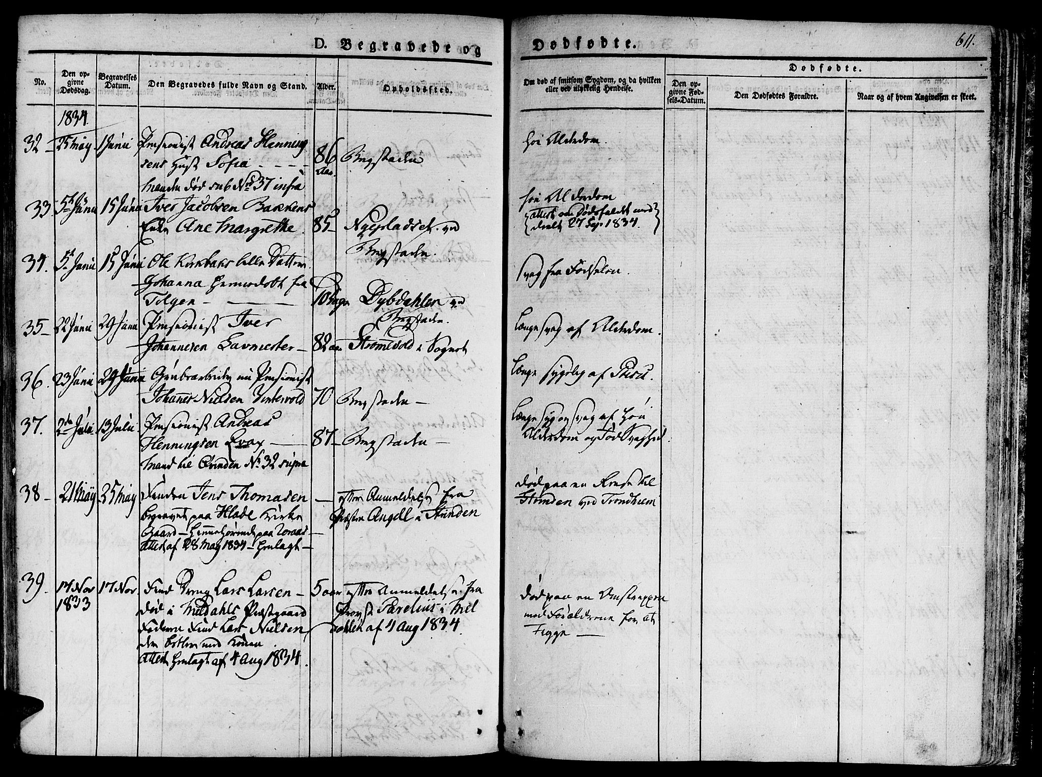 Ministerialprotokoller, klokkerbøker og fødselsregistre - Sør-Trøndelag, SAT/A-1456/681/L0930: Parish register (official) no. 681A08, 1829-1844, p. 611