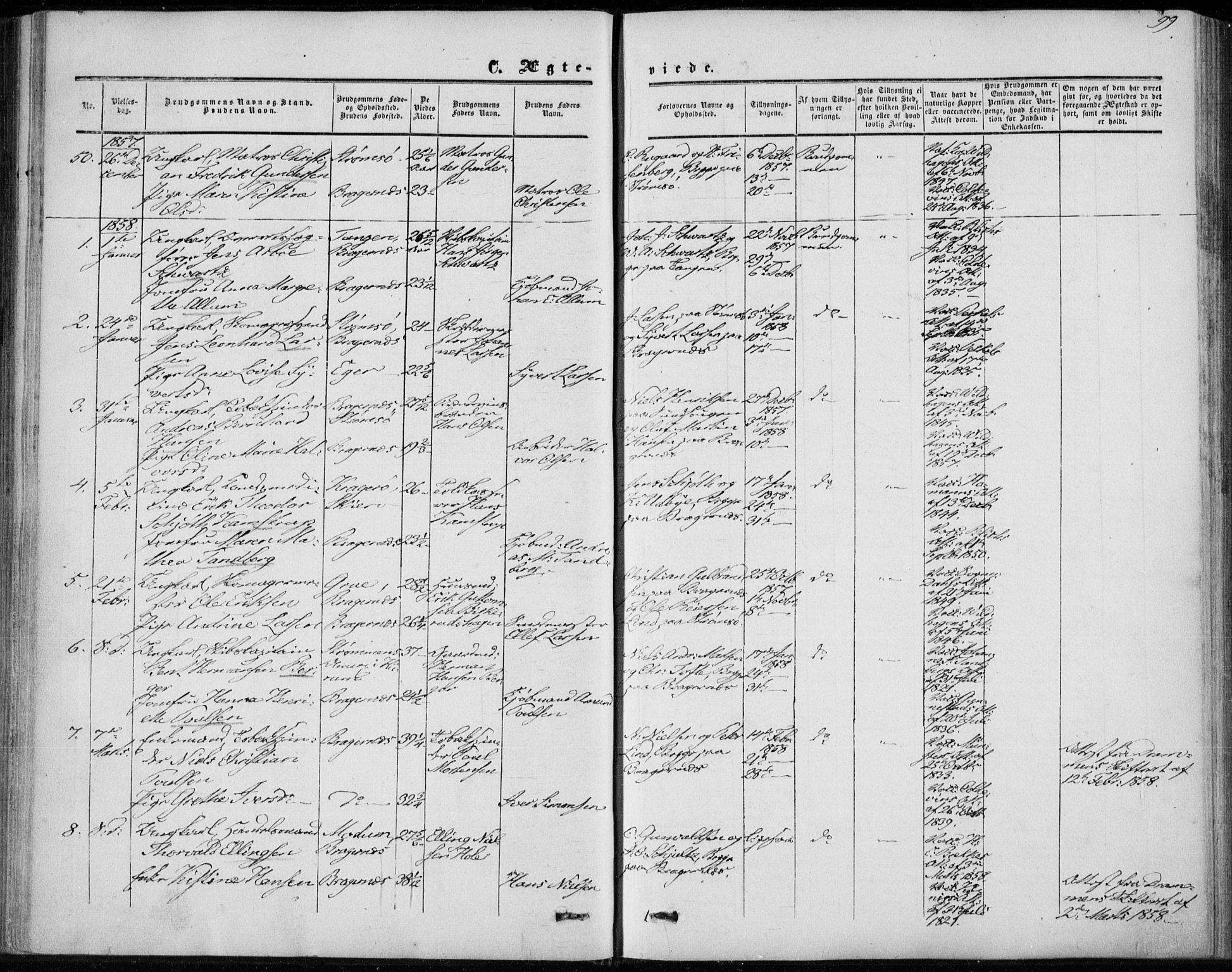 Bragernes kirkebøker, SAKO/A-6/F/Fc/L0002: Parish register (official) no. III 2, 1854-1865, p. 99