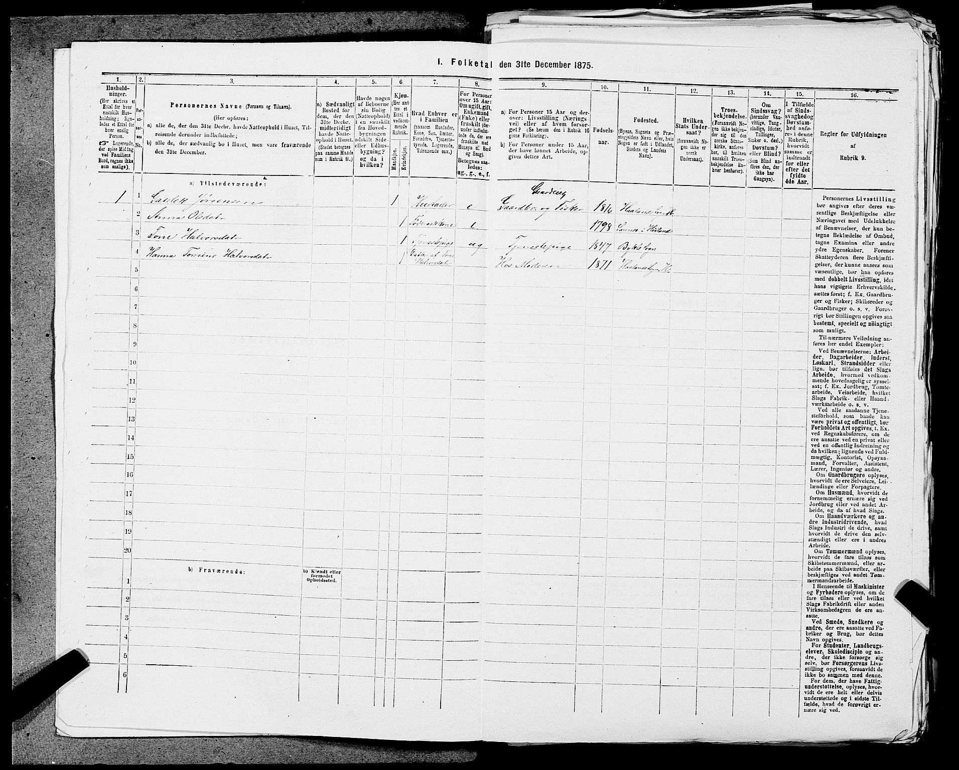 SAST, 1875 census for 1124P Håland, 1875, p. 382