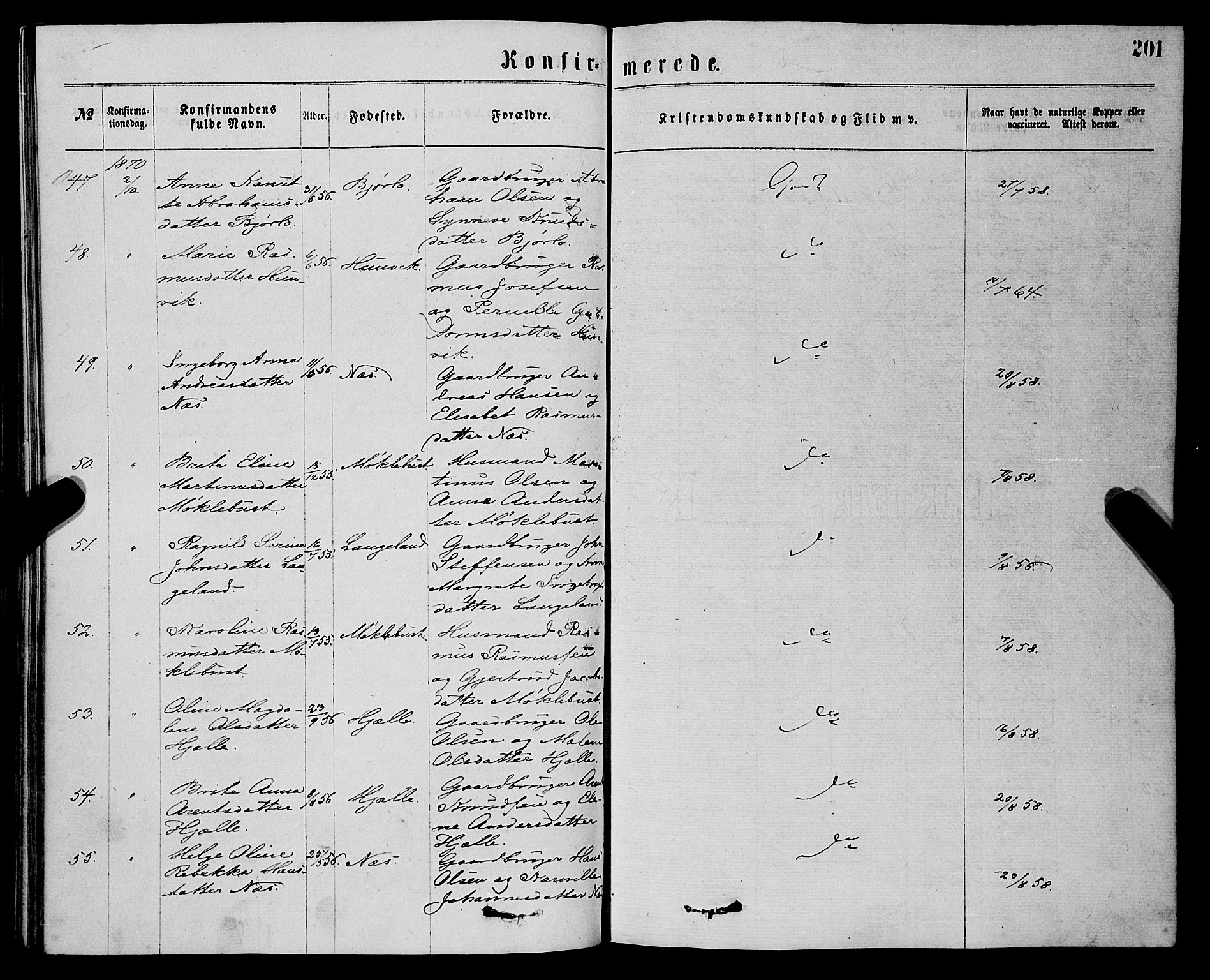 Eid sokneprestembete, AV/SAB-A-82301/H/Haa/Haaa/L0010: Parish register (official) no. A 10, 1867-1878, p. 201