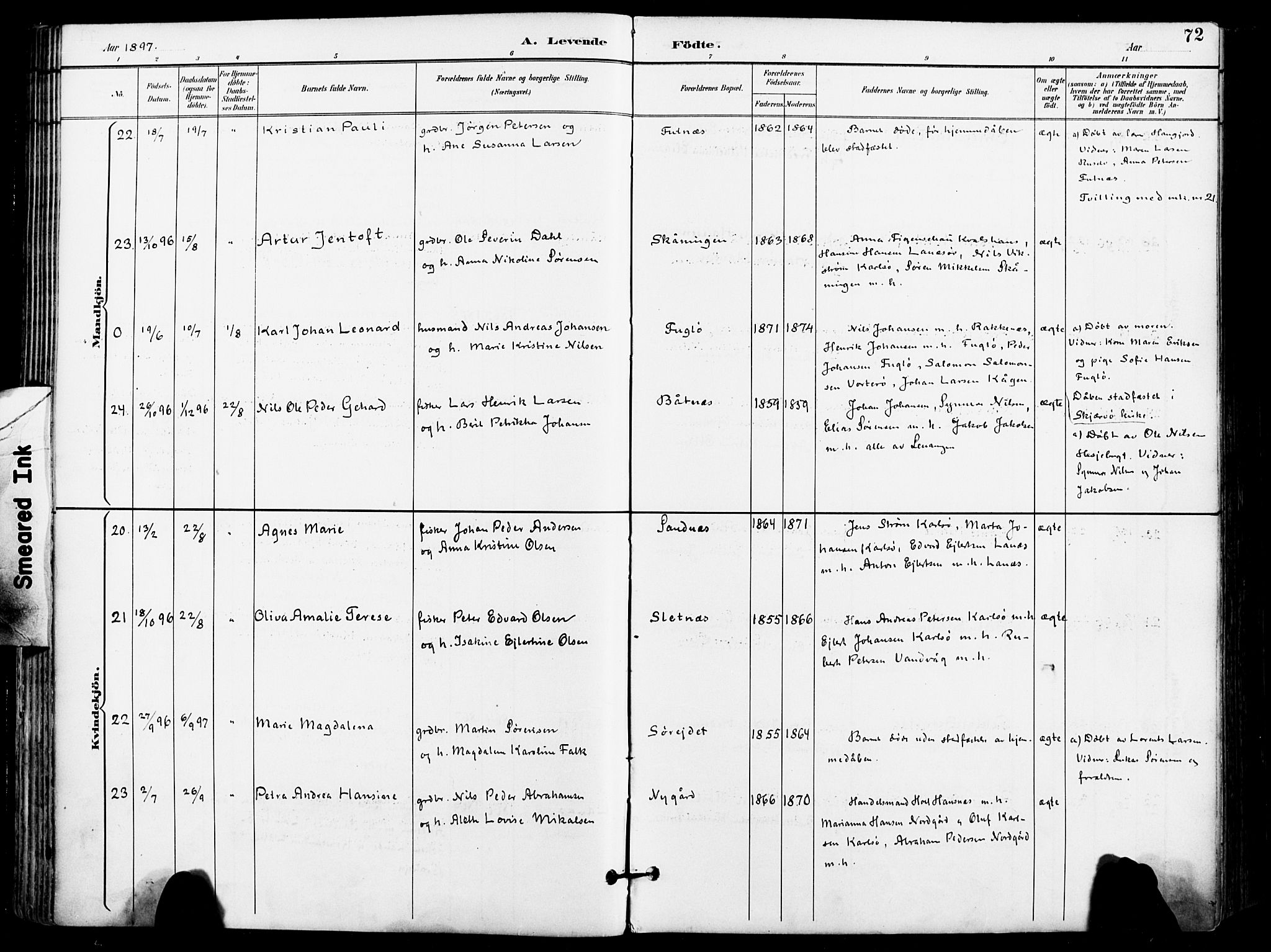 Karlsøy sokneprestembete, AV/SATØ-S-1299/H/Ha/Haa/L0007kirke: Parish register (official) no. 7, 1891-1902, p. 72