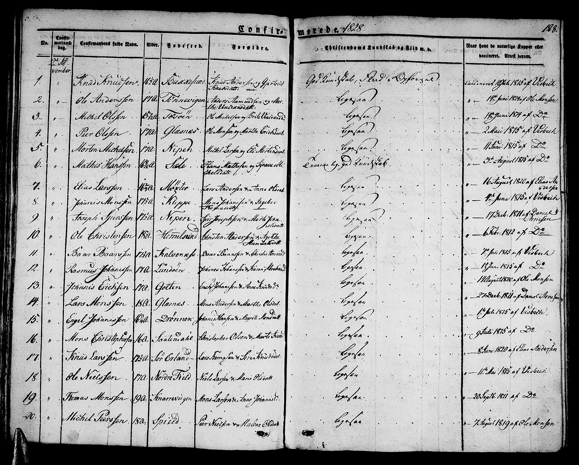 Sund sokneprestembete, SAB/A-99930: Parish register (official) no. A 12, 1825-1835, p. 128
