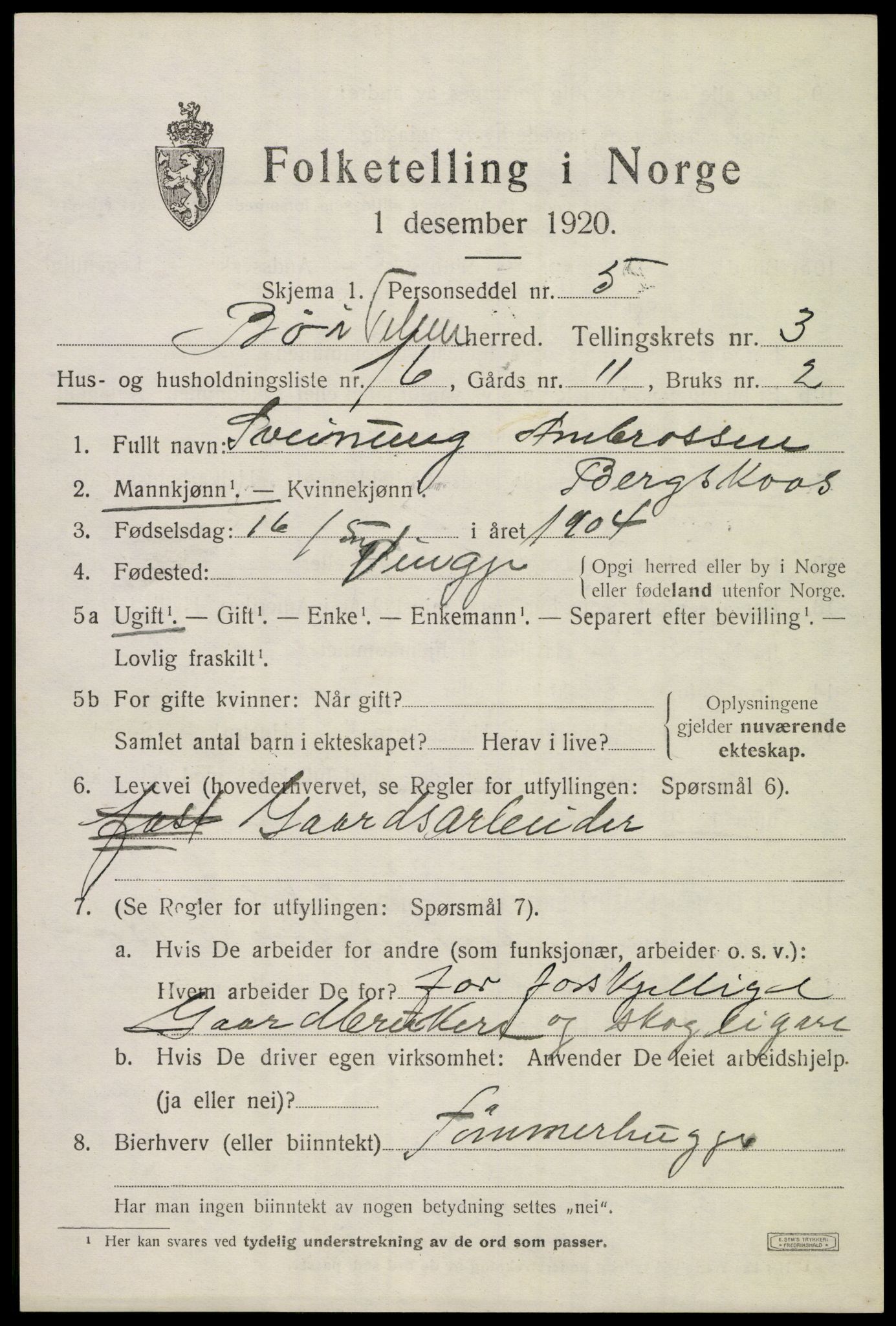 SAKO, 1920 census for Bø (Telemark), 1920, p. 2826