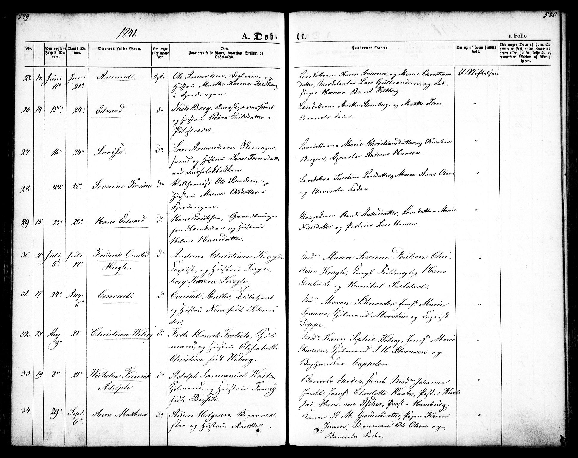 Oslo domkirke Kirkebøker, AV/SAO-A-10752/F/Fa/L0012: Parish register (official) no. 12, 1837-1845, p. 579-580