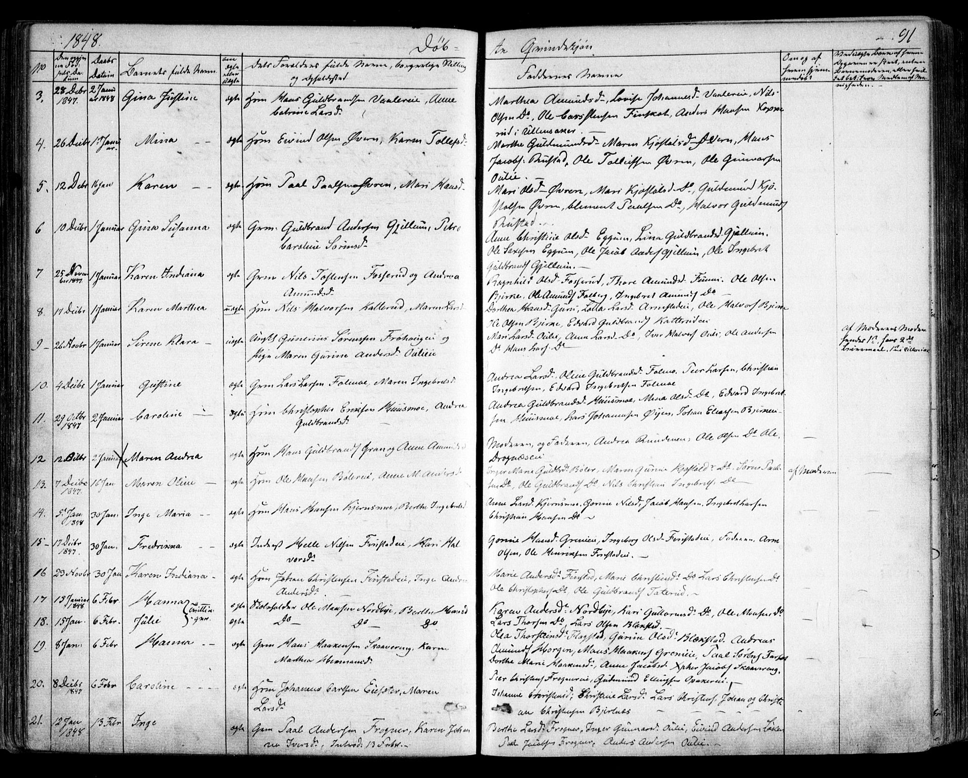 Nes prestekontor Kirkebøker, AV/SAO-A-10410/F/Fa/L0007: Parish register (official) no. I 7, 1846-1858, p. 91