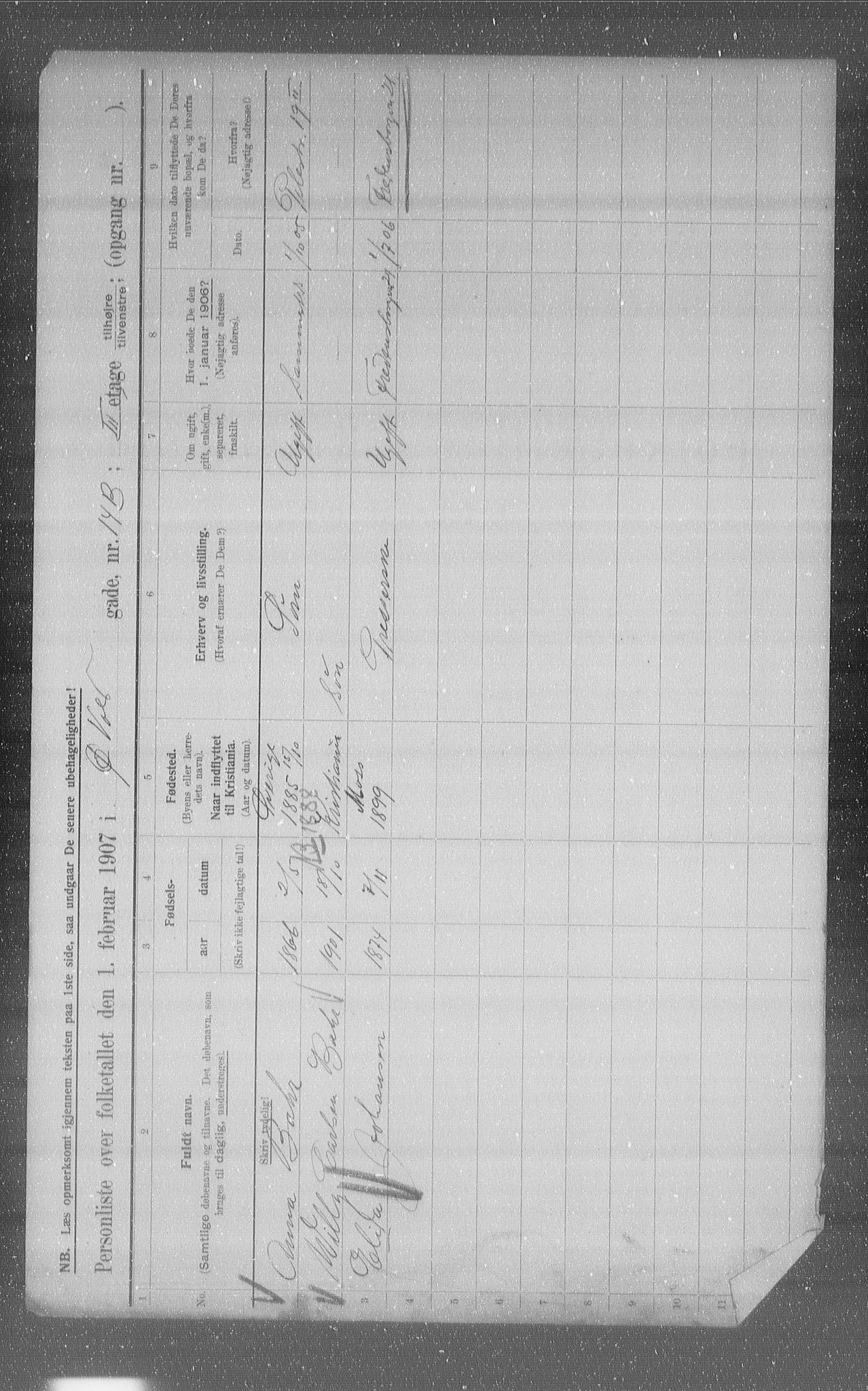 OBA, Municipal Census 1907 for Kristiania, 1907, p. 66090