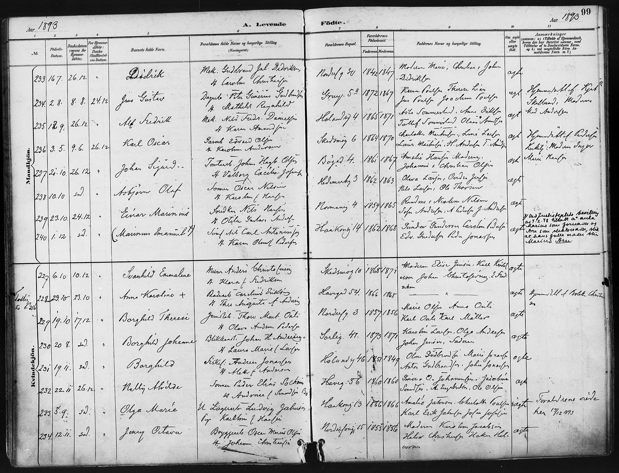 Kampen prestekontor Kirkebøker, AV/SAO-A-10853/F/Fa/L0005: Parish register (official) no. I 5, 1890-1902, p. 99