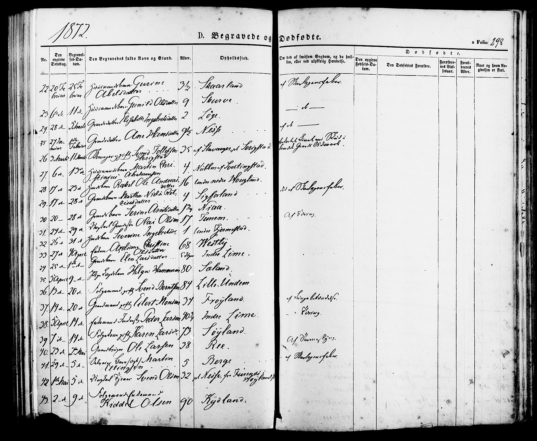 Lye sokneprestkontor, SAST/A-101794/001/30BA/L0008: Parish register (official) no. A 7, 1872-1881, p. 298