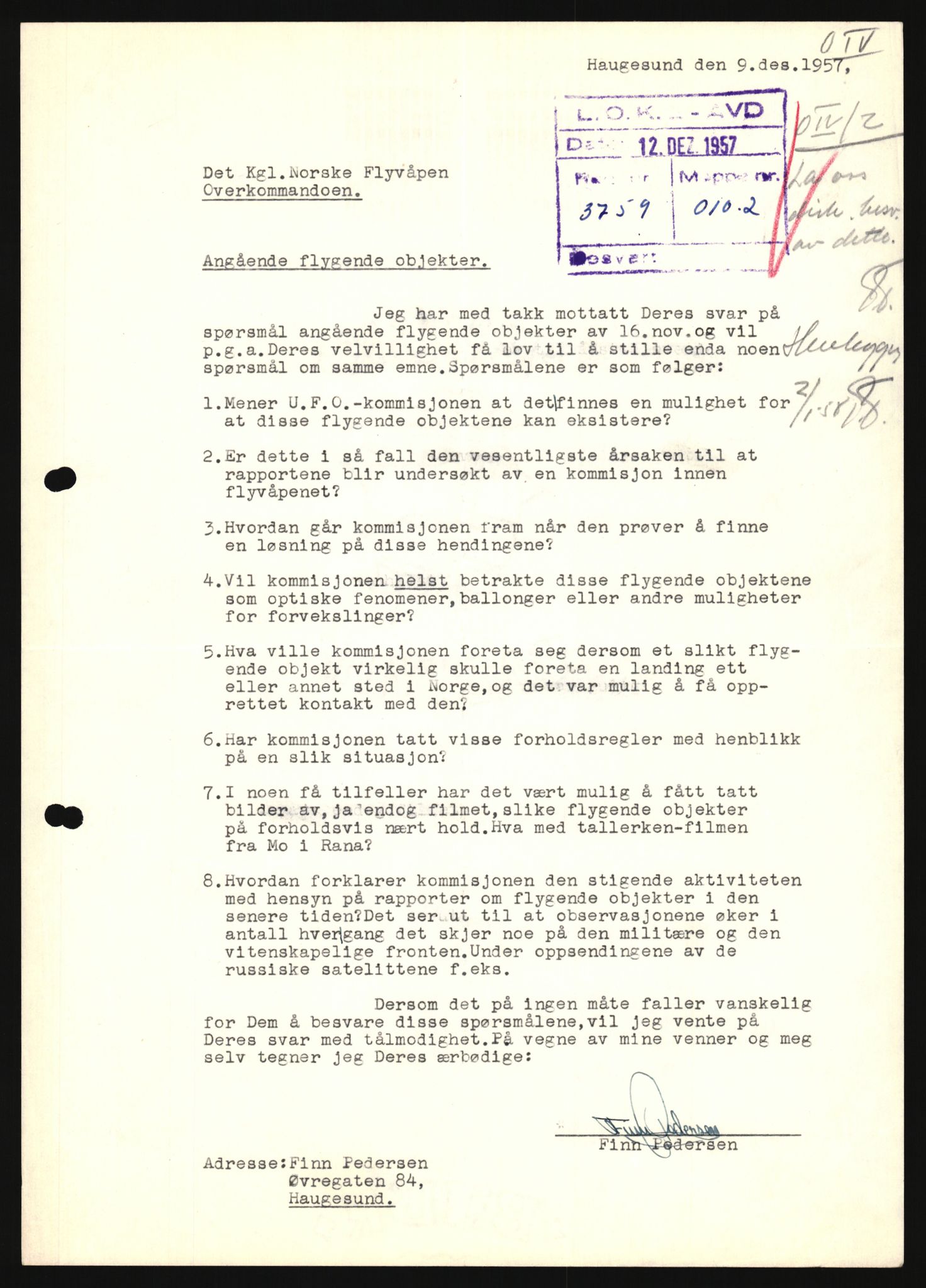 Forsvaret, Luftforsvarets overkommando/Luftforsvarsstaben, AV/RA-RAFA-2246/1/D/Da/L0124/0001: -- / UFO OVER NORSK TERRITORIUM, 1954-1970, p. 51