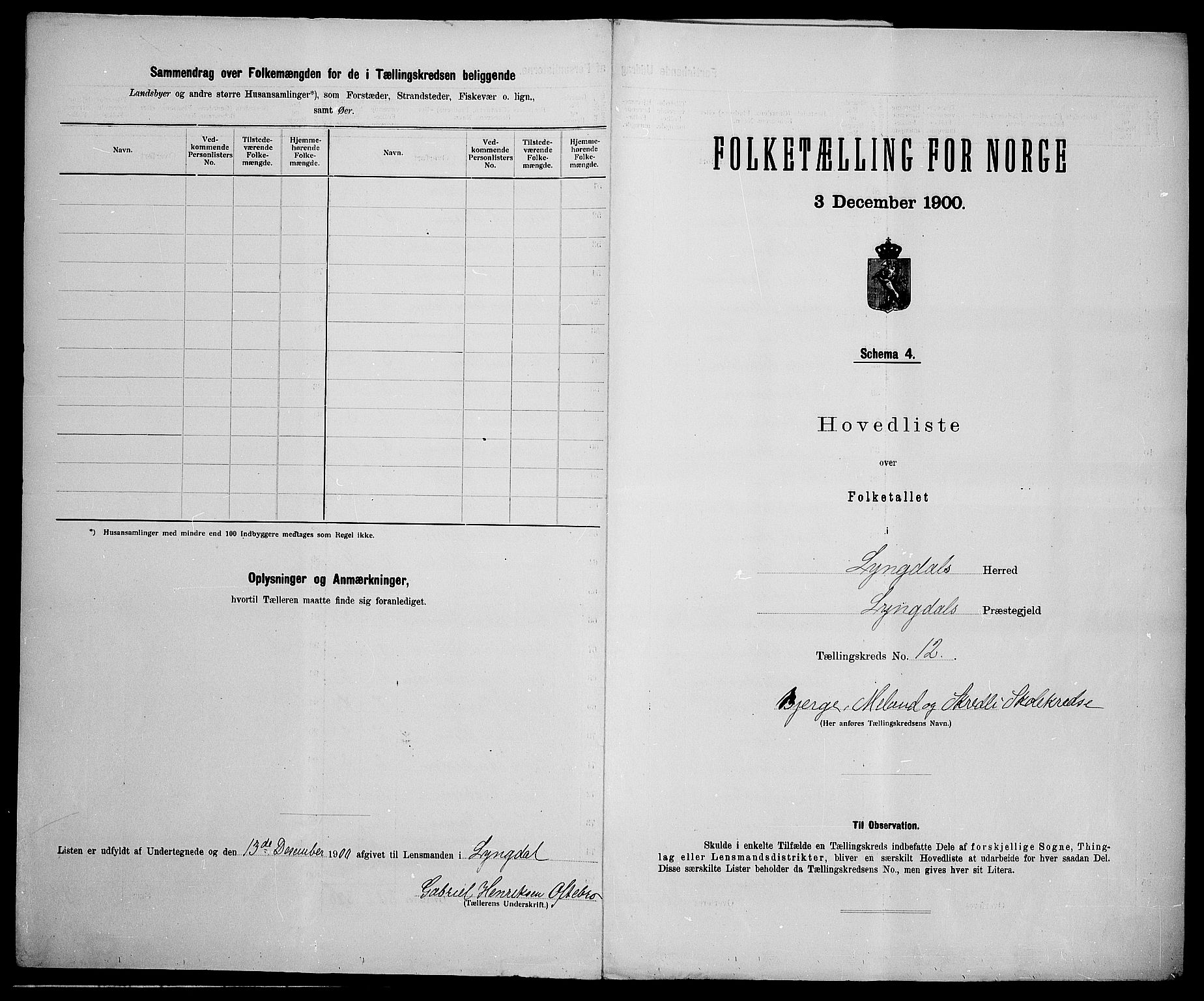 SAK, 1900 census for Lyngdal, 1900, p. 44