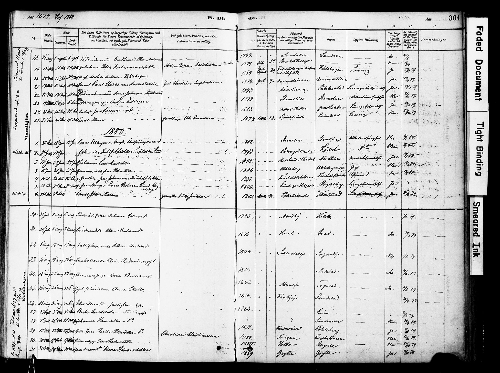 Østre Toten prestekontor, AV/SAH-PREST-104/H/Ha/Haa/L0006: Parish register (official) no. 6 /1, 1878-1896, p. 364