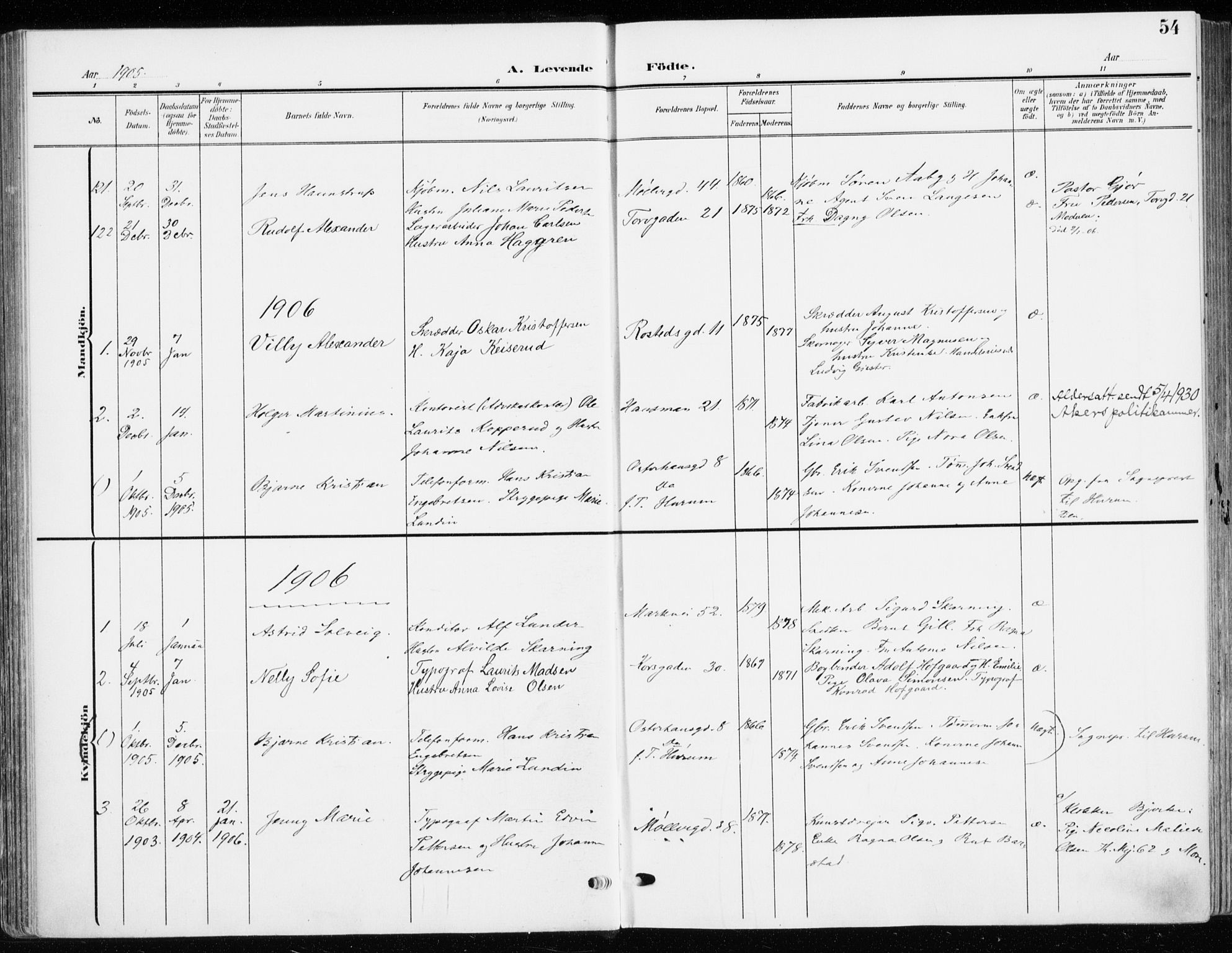Jakob prestekontor Kirkebøker, SAO/A-10850/F/Fa/L0005b: Parish register (official) no. 5b, 1904-1922, p. 54