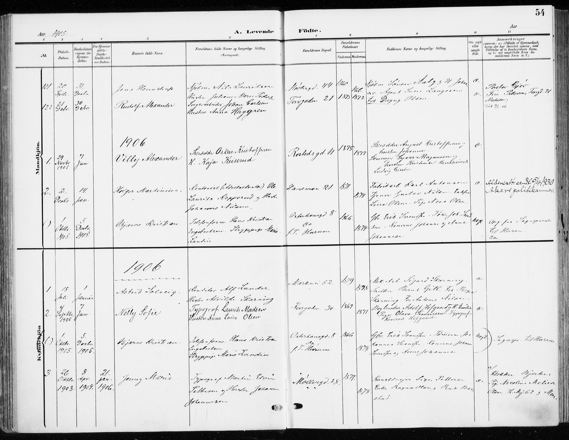 Jakob prestekontor Kirkebøker, AV/SAO-A-10850/F/Fa/L0005b: Parish register (official) no. 5b, 1904-1922, p. 54