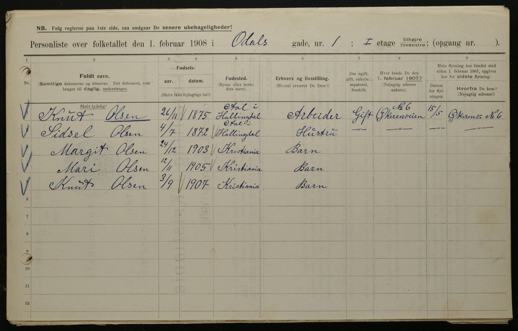 OBA, Municipal Census 1908 for Kristiania, 1908, p. 66846