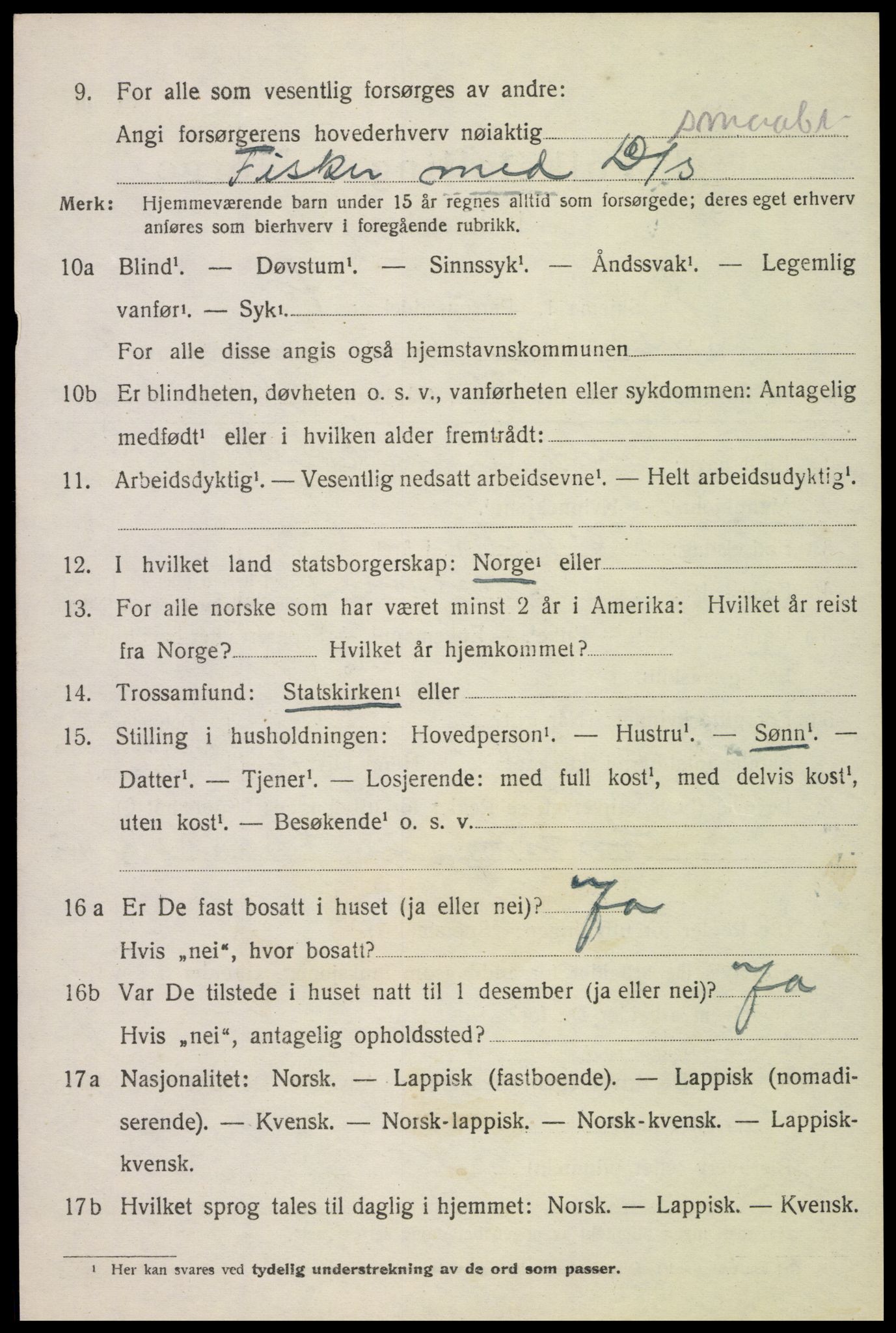 SAT, 1920 census for Sortland, 1920, p. 3613