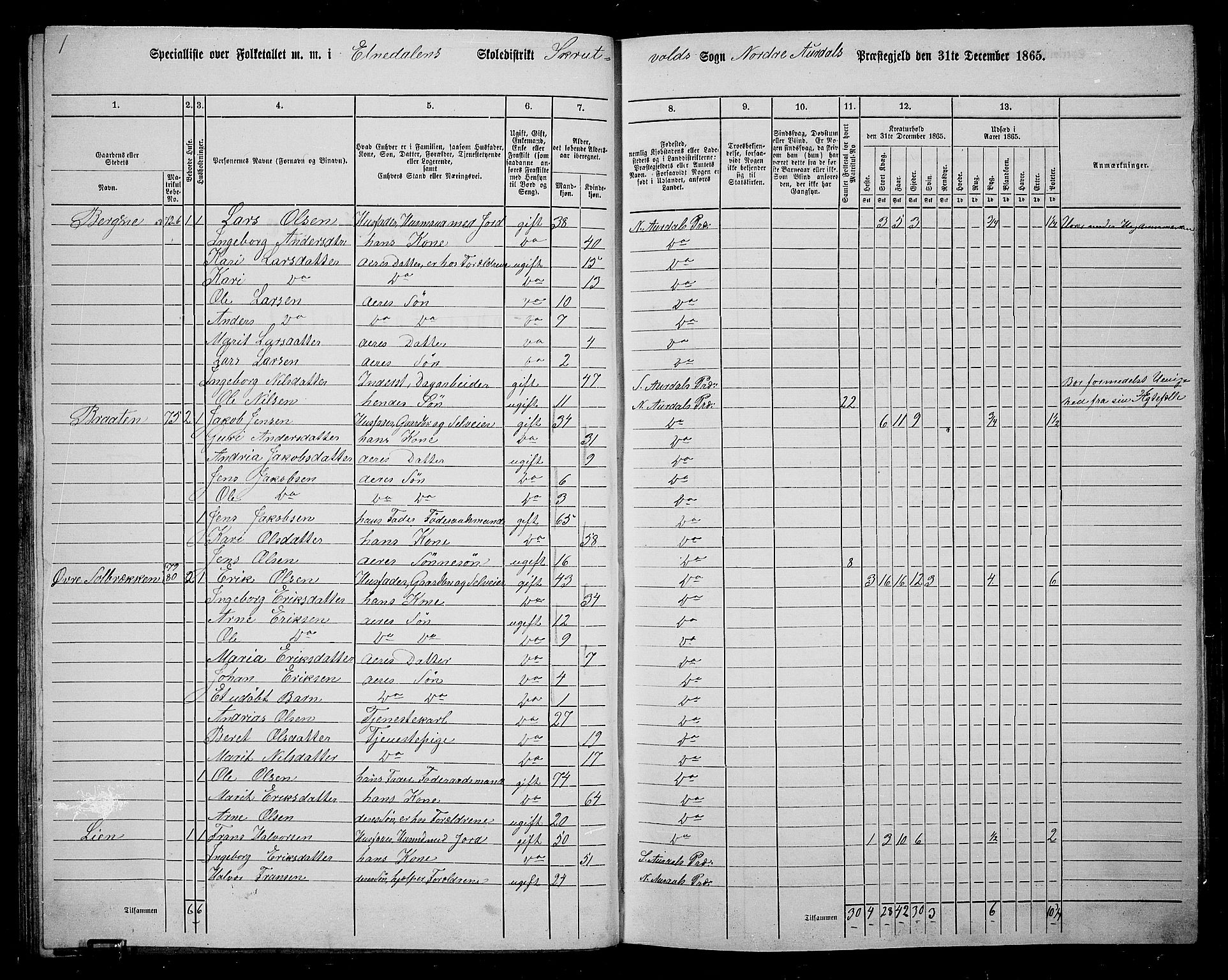 RA, 1865 census for Nord-Aurdal, 1865, p. 53