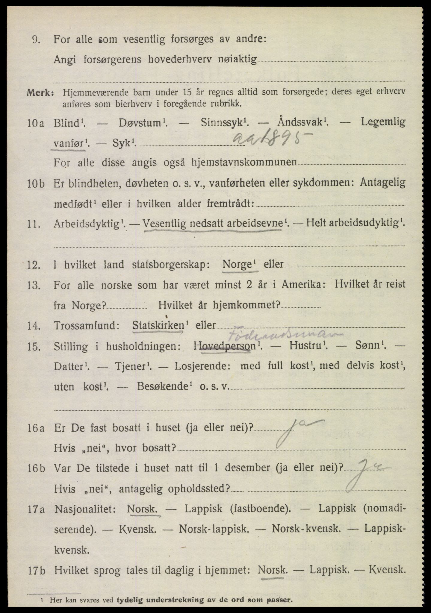 SAT, 1920 census for Kolvereid, 1920, p. 1516